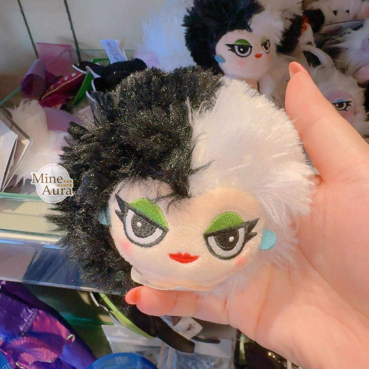 庫伊拉 Cruella de Vil 大頭 造型 絨毛 迷你公仔 娃娃 (搭配個人客製髮圈用) -香港迪士尼樂園