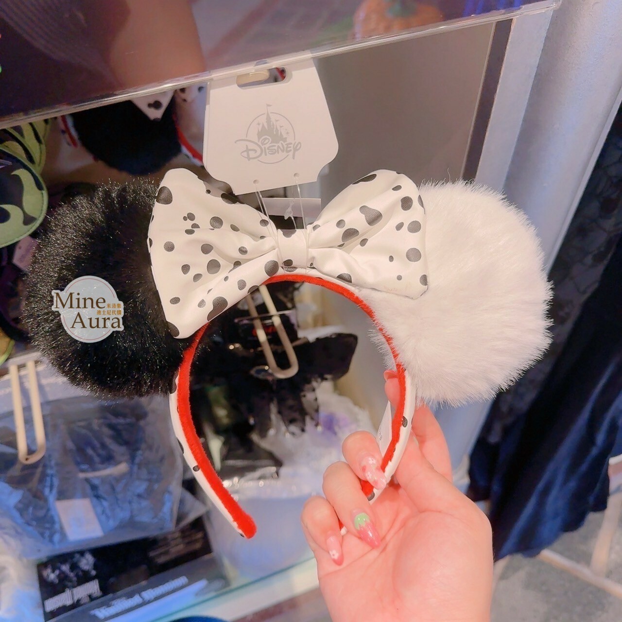 2024 萬聖節限定 庫伊拉 Cruella de Vil 米妮 Minnie 蝴蝶結 黑白 造型 髮圈 髮箍 -香港迪士尼樂園