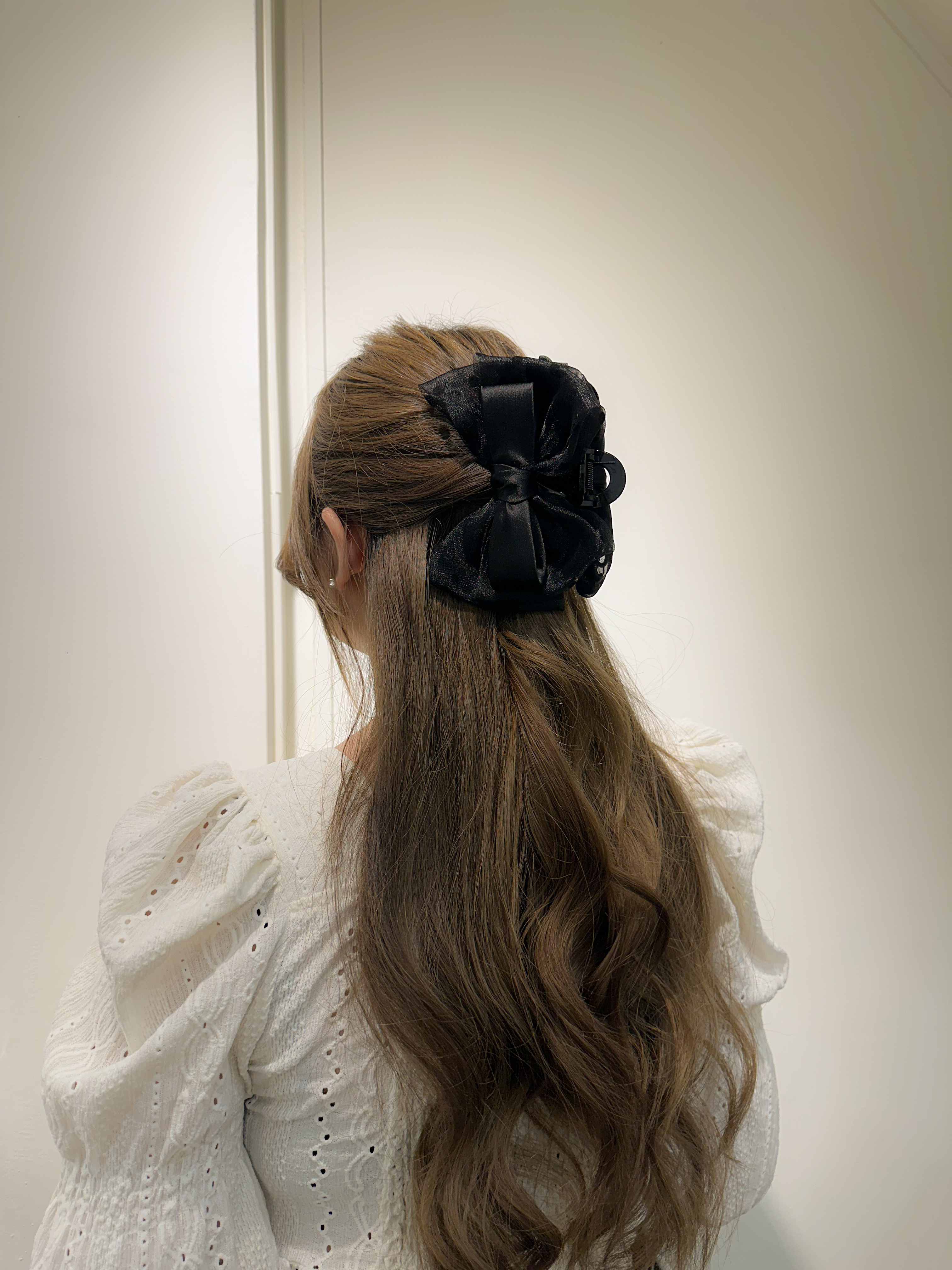 J36網紗圓點蝴蝶結鯊魚夾