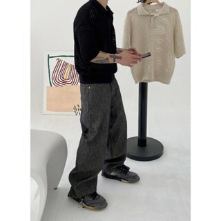 針織洞洞POLO短T 復古 休閒 純棉 潮流 夏季 D123