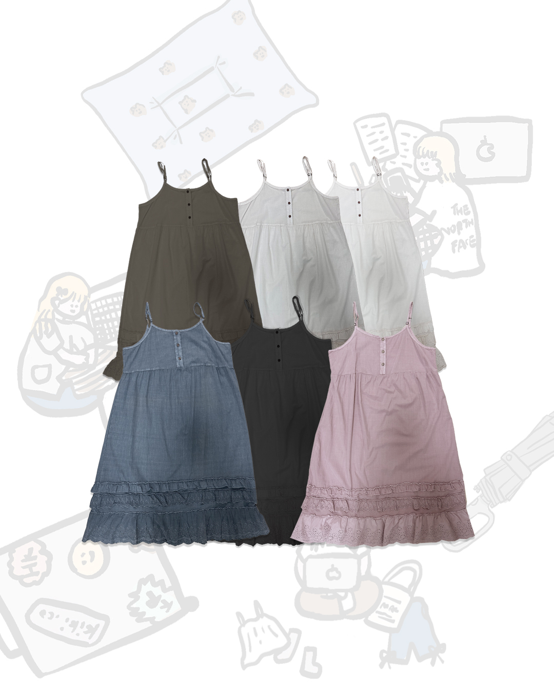 雙層通花裙邊吊帶Onepiece