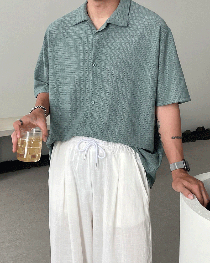 路易斯亞麻寬鬆短袖襯衫