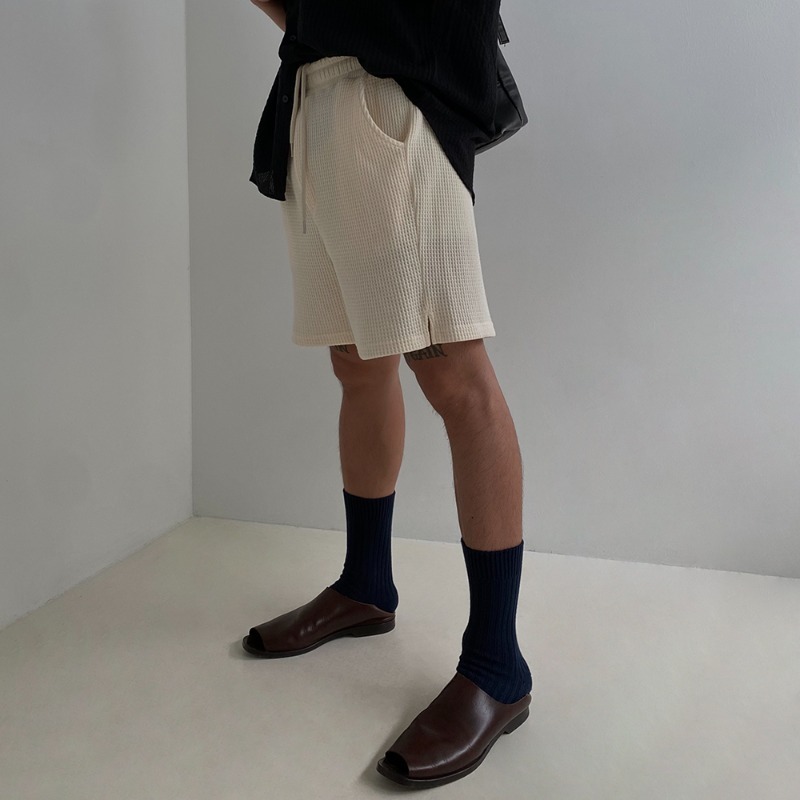 華夫格側邊剪裁短褲