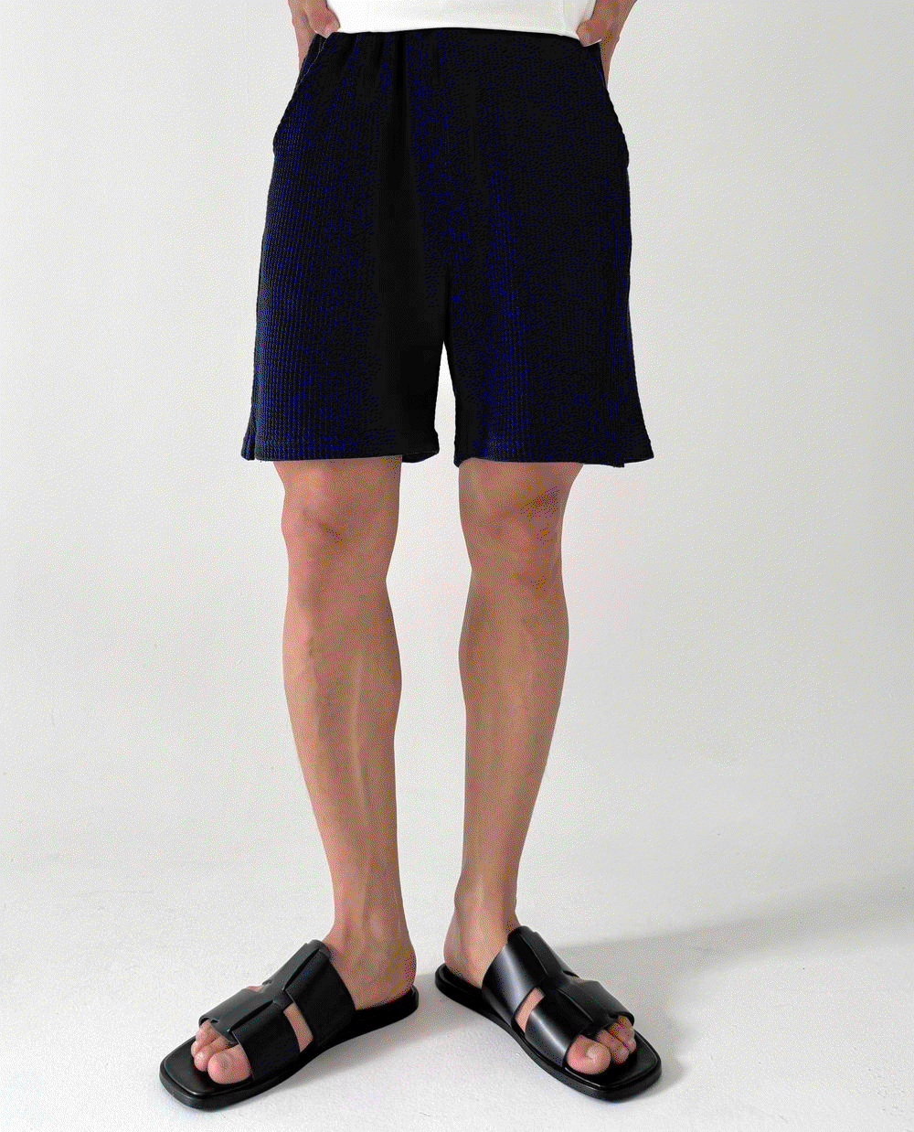 華夫格側邊剪裁短褲
