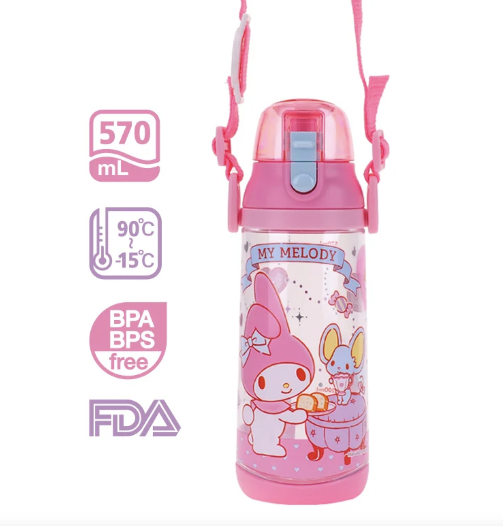 My Melody 570ml BPA & BPS Free 膠水樽連頸繩 9-7781-3