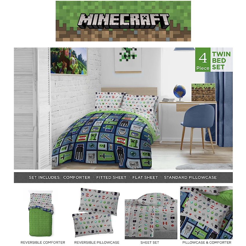 美國 Minecraft 4 件裝床上套裝 (單人床)