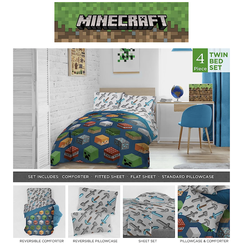 美國 Minecraft 4 件裝床上套裝 (單人床)