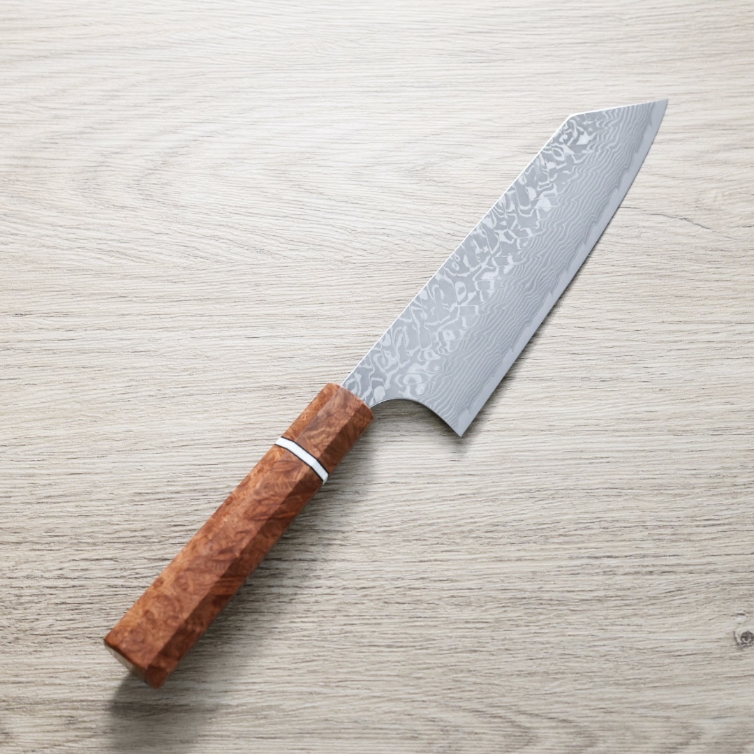 加藤義實 文化刀 170mm SG2粉末HSS鋼 黑染鎳大馬士革 花梨