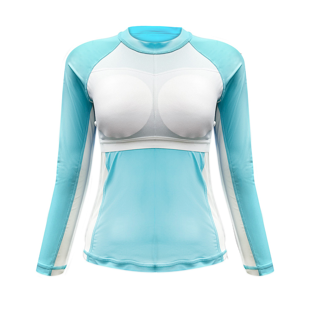 女士長袖游泳防曬上衣內襯運動內衣 - 深藍/白
