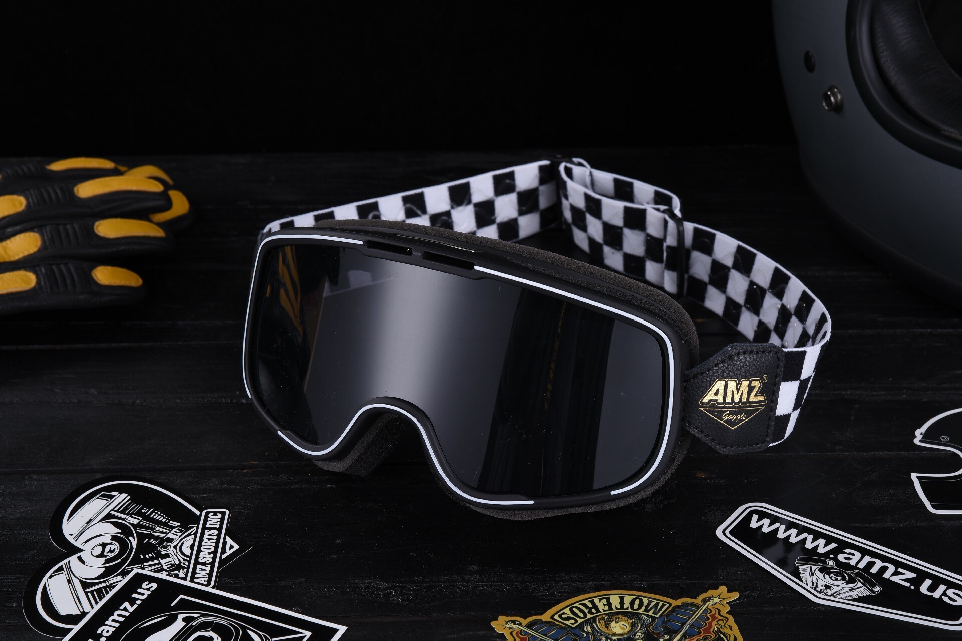 AMZ G012 BLACK WHITE STRIPES SMOKE 棋盤格 墨片 個性 風鏡