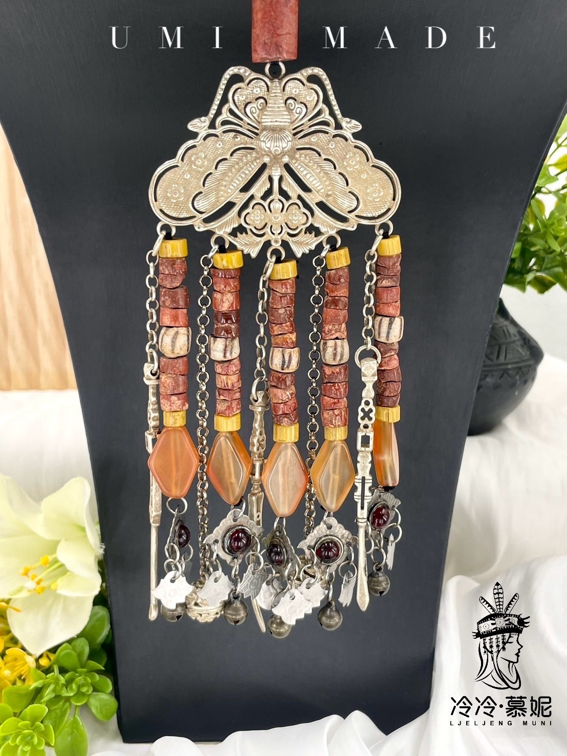 W-No.7貿易老珠藏銀墜飾22cm