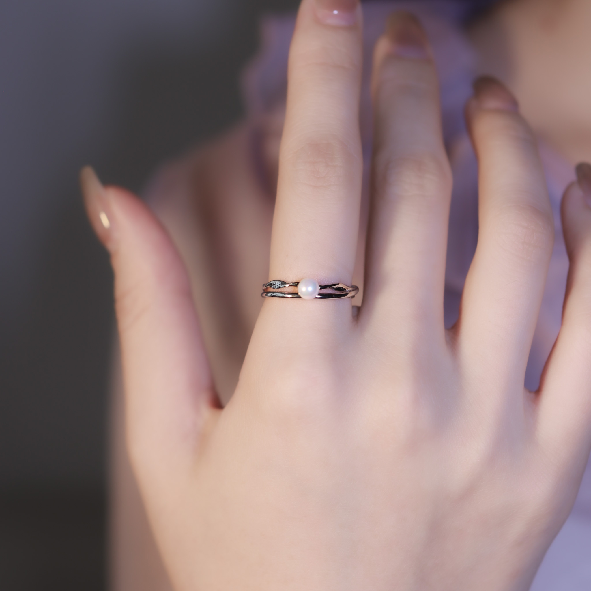 | 925純銀・白金・琉璃珍珠 | 珍惜你雙層戒指 | RI0712 |