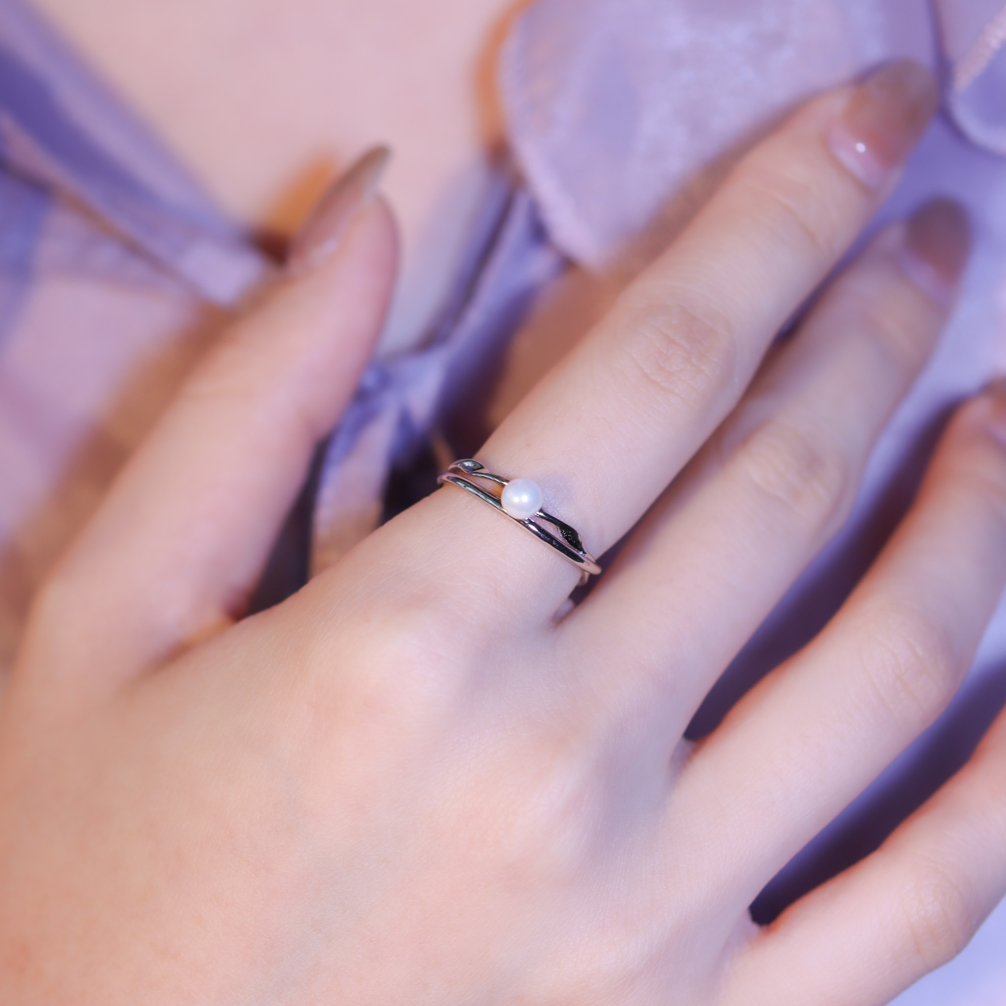 | 925純銀・白金・琉璃珍珠 | 珍惜你雙層戒指 | RI0712 |