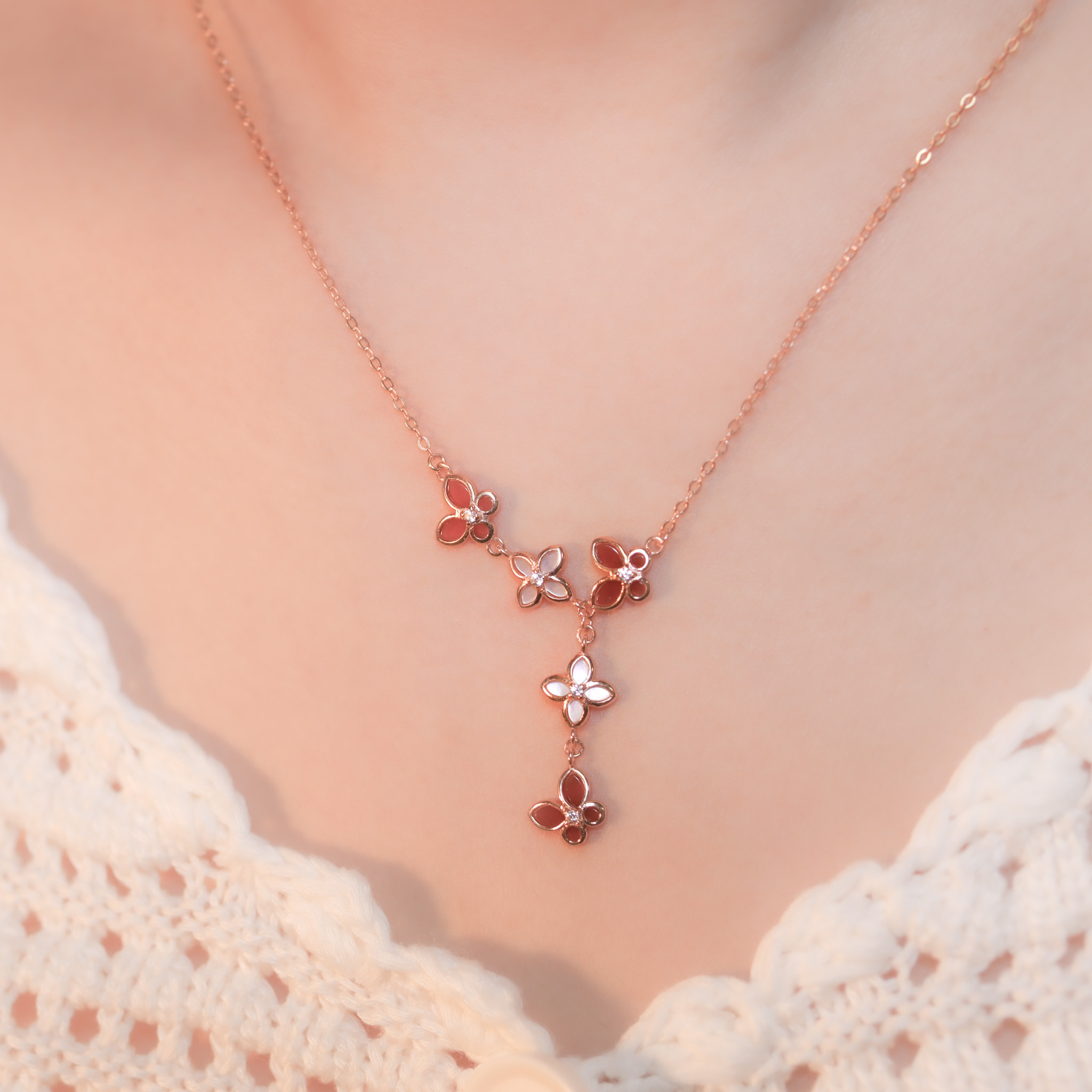 | 925純銀・玫瑰金 | 楓蝶翩翩項鍊 | NE1188 |