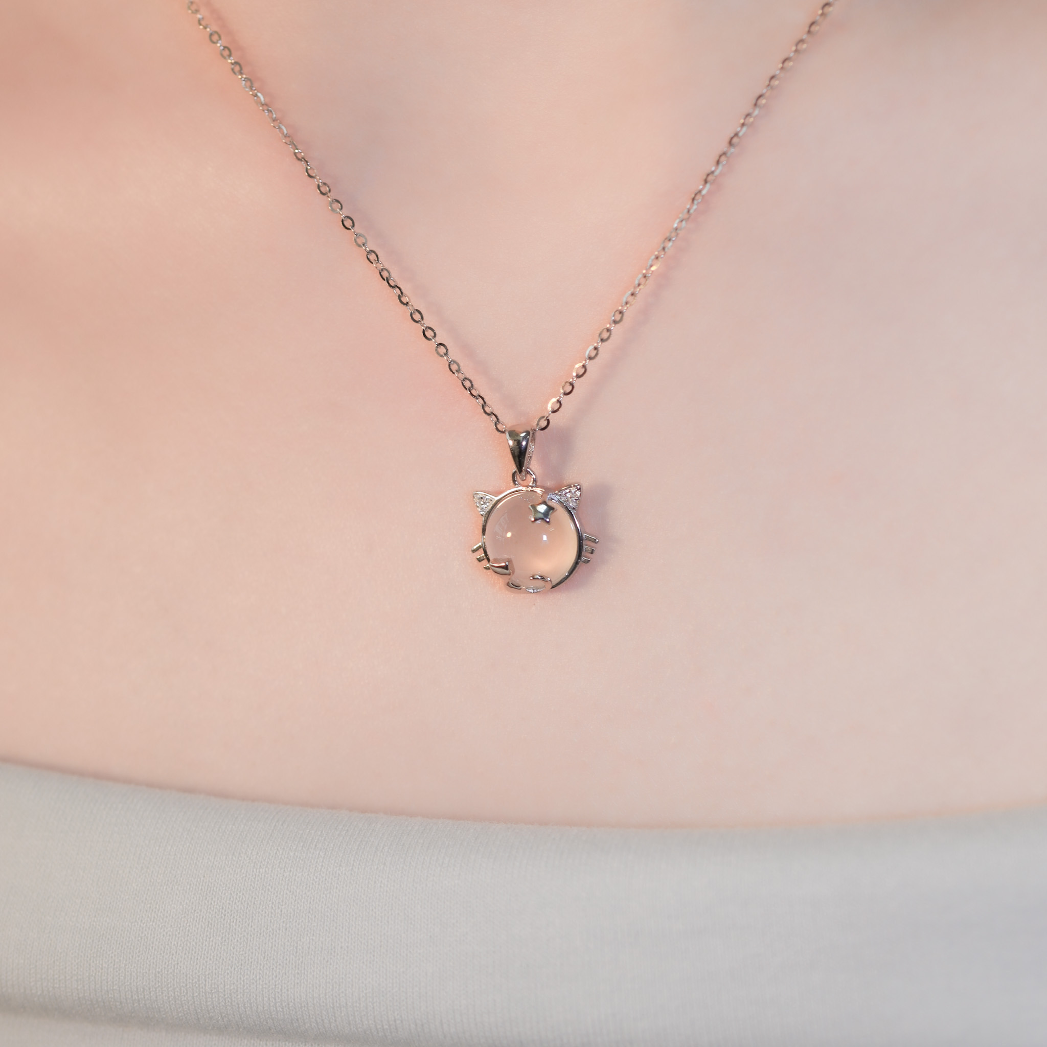 | 925純銀・白金・ 玫瑰金 | 晚安貓咪項鍊 (銀/玫瑰金) | NE1181 |
