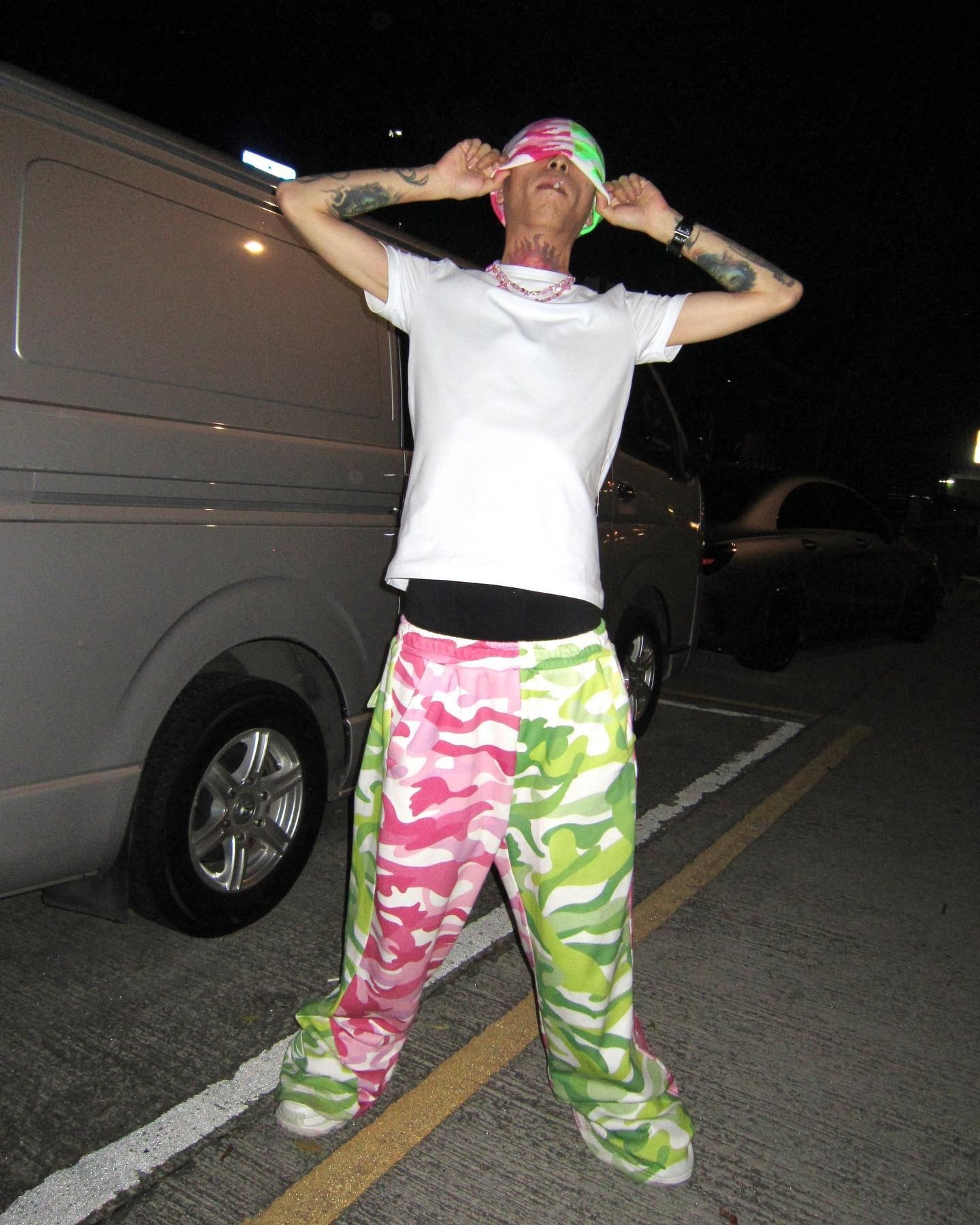 Aone4sure 螢光迷彩 拼接長褲