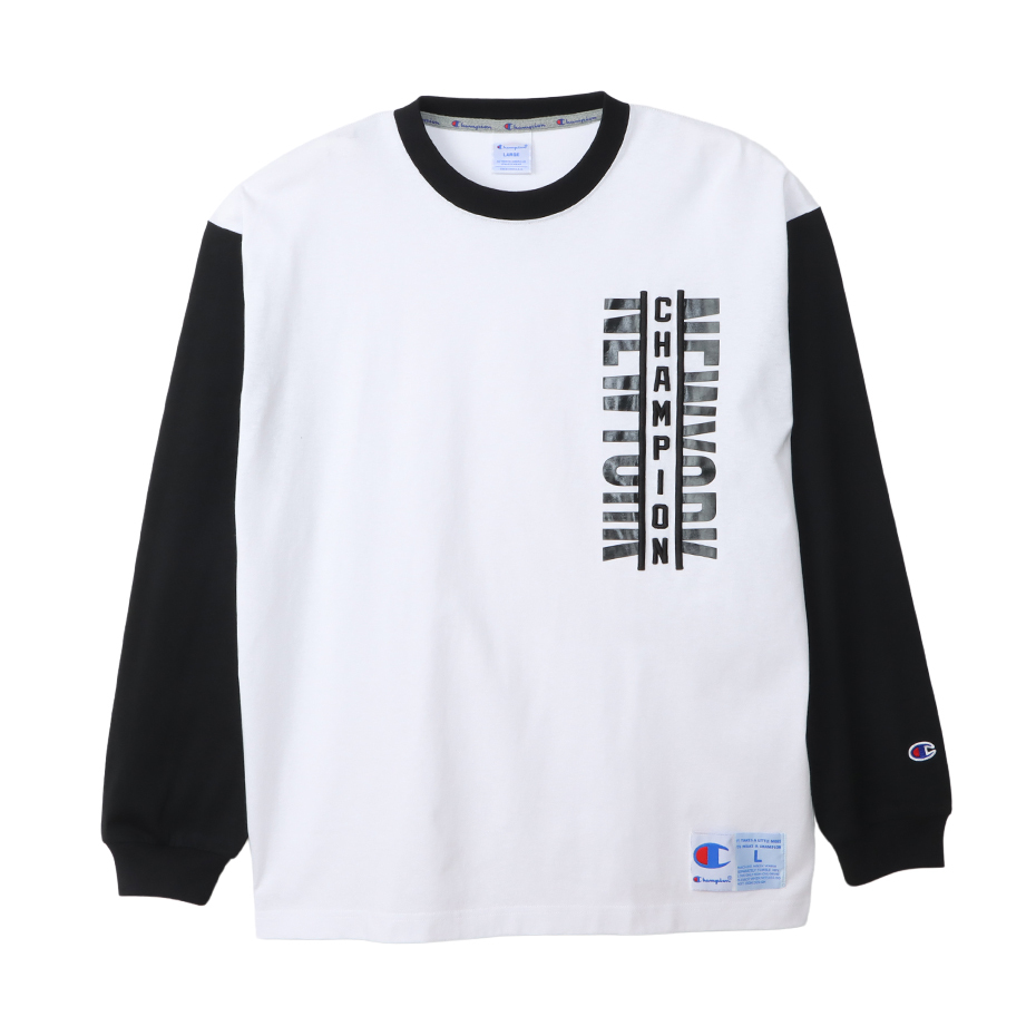 ACTION STYLE系列 男款 拼接棒球袖 寬版長袖上衣(白)