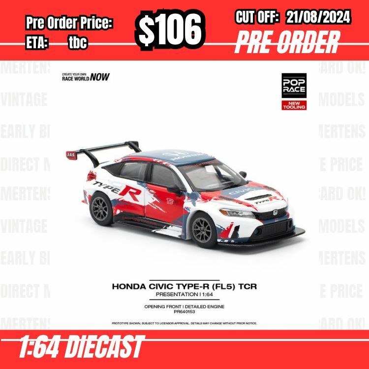 PO-$106 * Pop Race * 1:64 HONDA CIVIC TYPE R TCR PRESENTATION [OD18/08]