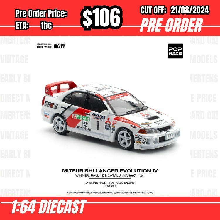 PO-$106 * Pop Race * 1:64 MITSUBISHI LANCER EVO IV-WINNER, RALLY DE [OD18/08]