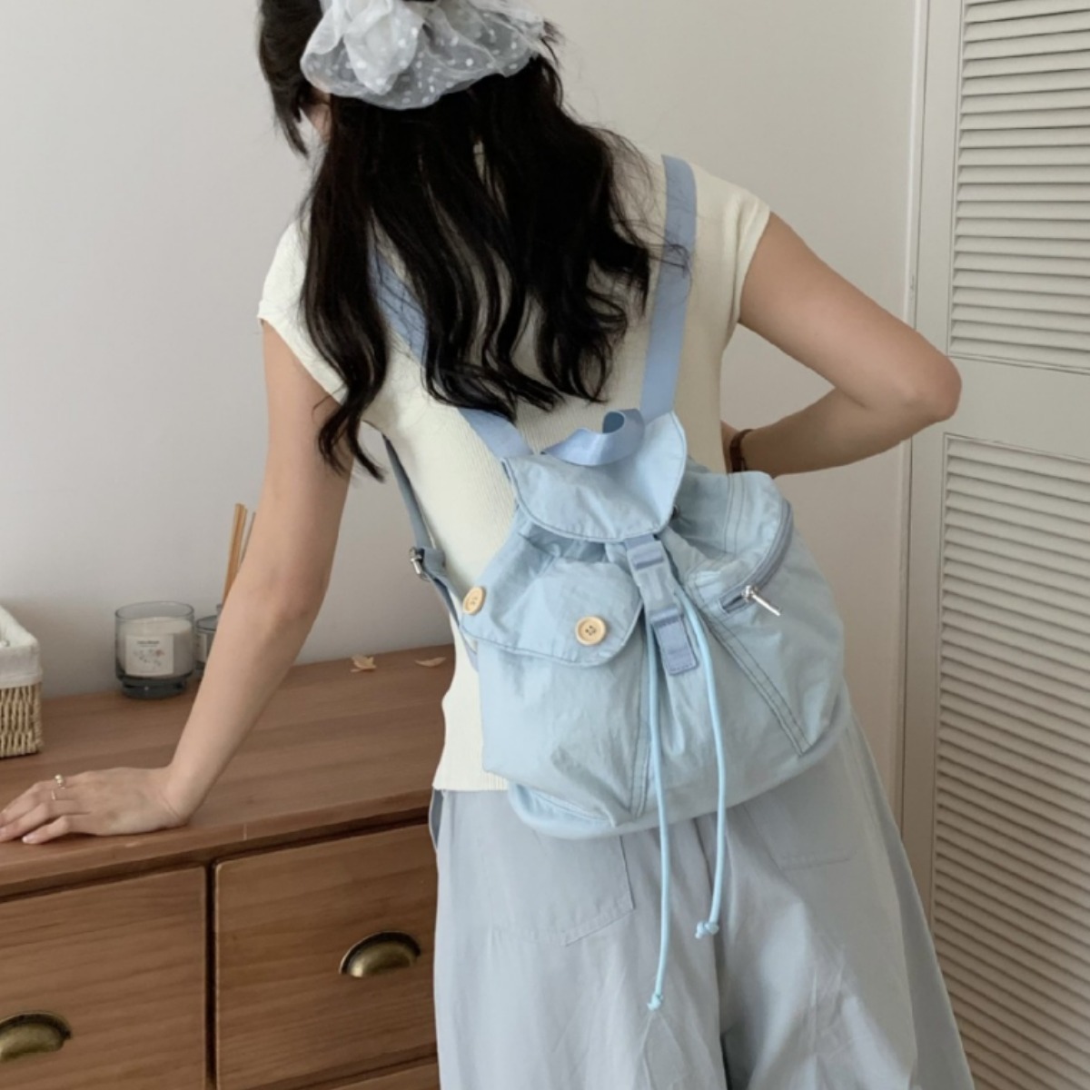 《4637》韓國INS風簡約素面雙肩包