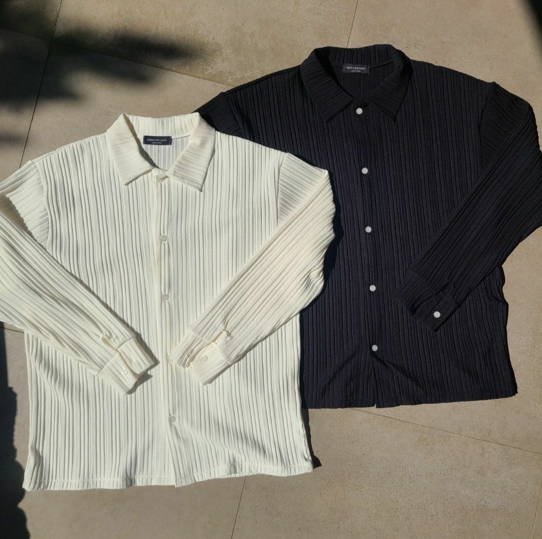 淨色暗直紋長袖恤衫 Not-013S