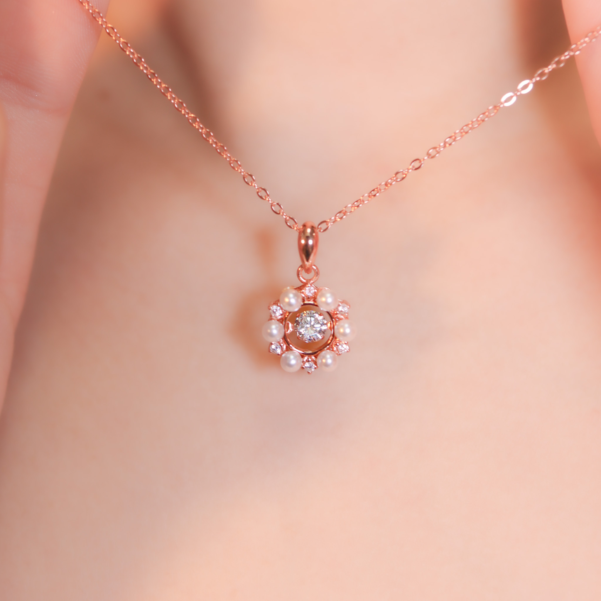 | 925純銀・白金・玫瑰金・珍珠 | 懸浮純白戀歌項鍊  (銀/玫瑰金) | NE1180 |