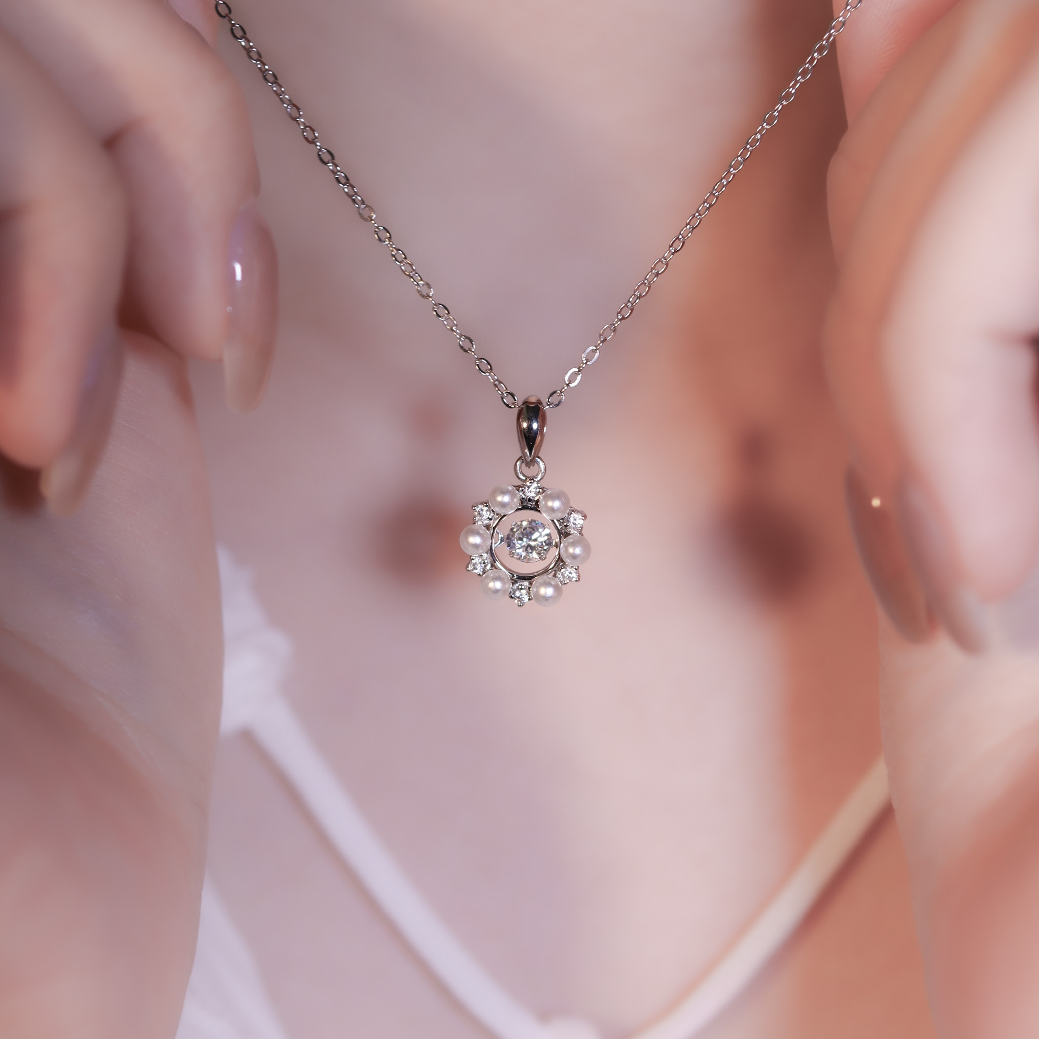 | 925純銀・白金・玫瑰金・珍珠 | 懸浮純白戀歌項鍊  (銀/玫瑰金) | NE1180 |