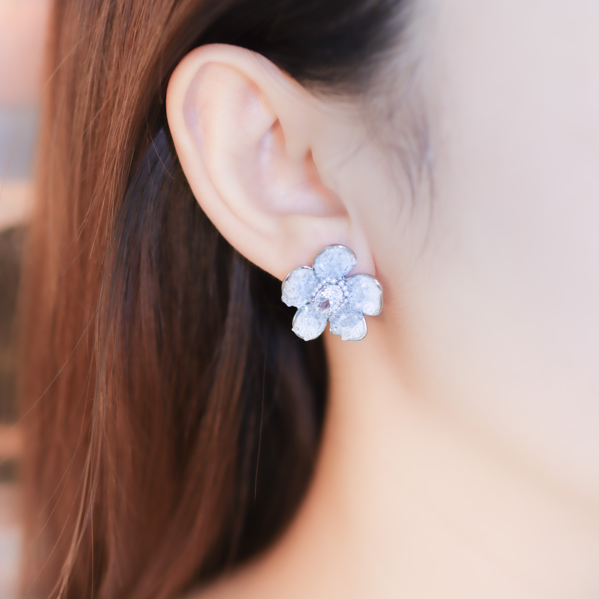 | Copper・White Gold | Blue Flowers Earrings | EA0806 |