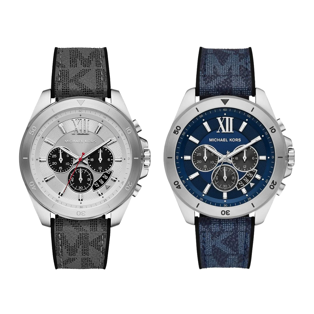 【Michael Kors】MK8922/MK8923 三眼 計時 日期顯示 夜光 銀框 親膚壓紋矽膠 腕錶