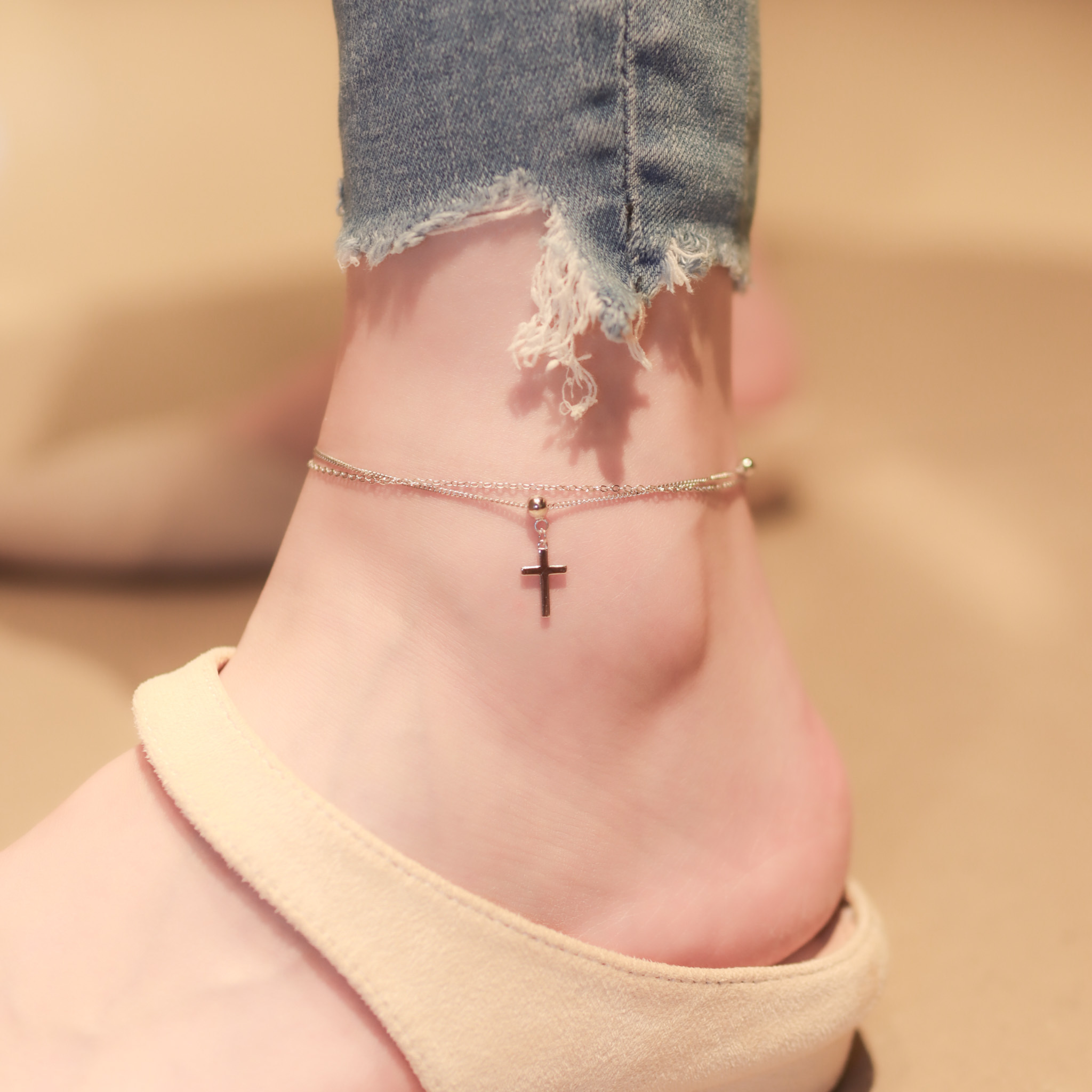 | 925純銀・白金 | 一直相信雙層腳鏈  | AN0107 |