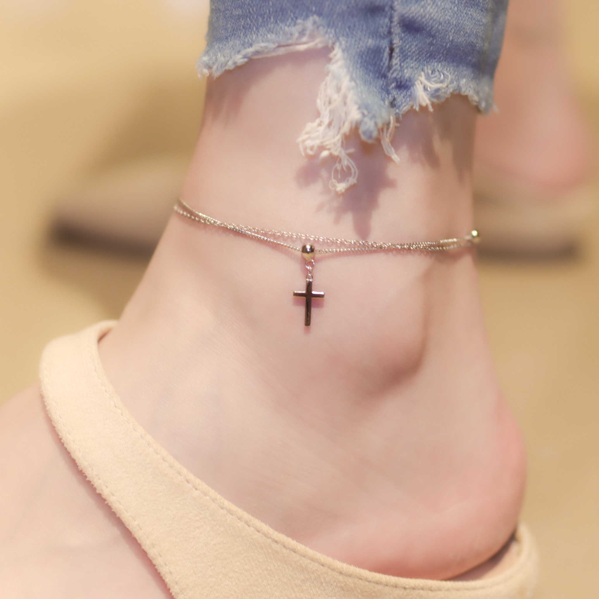 | 925純銀・白金 | 一直相信雙層腳鏈  | AN0107 |