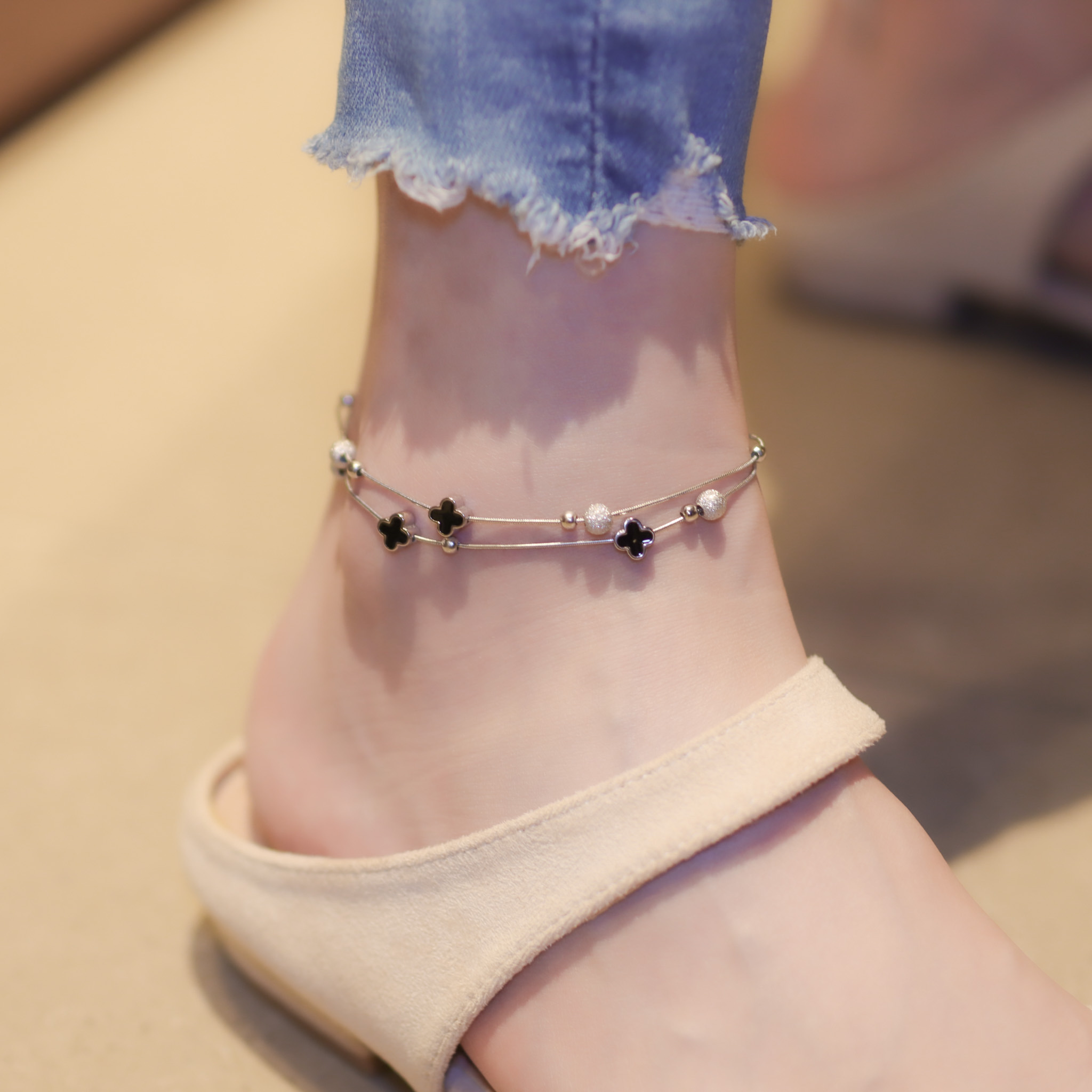 | 925 Silver・ White Gold・Rose Gold | Clover Double Anklet（Silver / Rose Gold） | AN0106 |