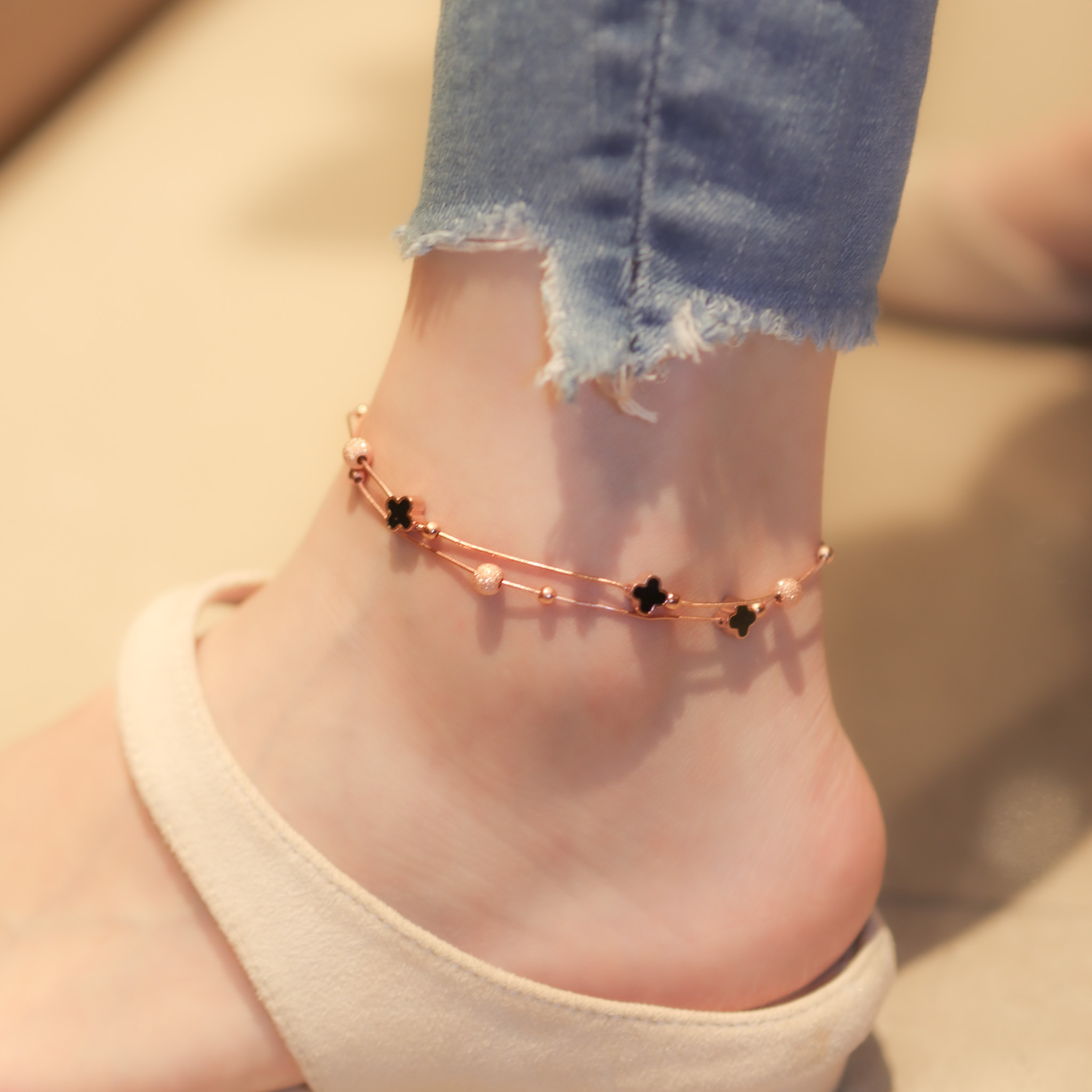 | 925 Silver・ White Gold・Rose Gold | Clover Double Anklet（Silver / Rose Gold） | AN0106 |