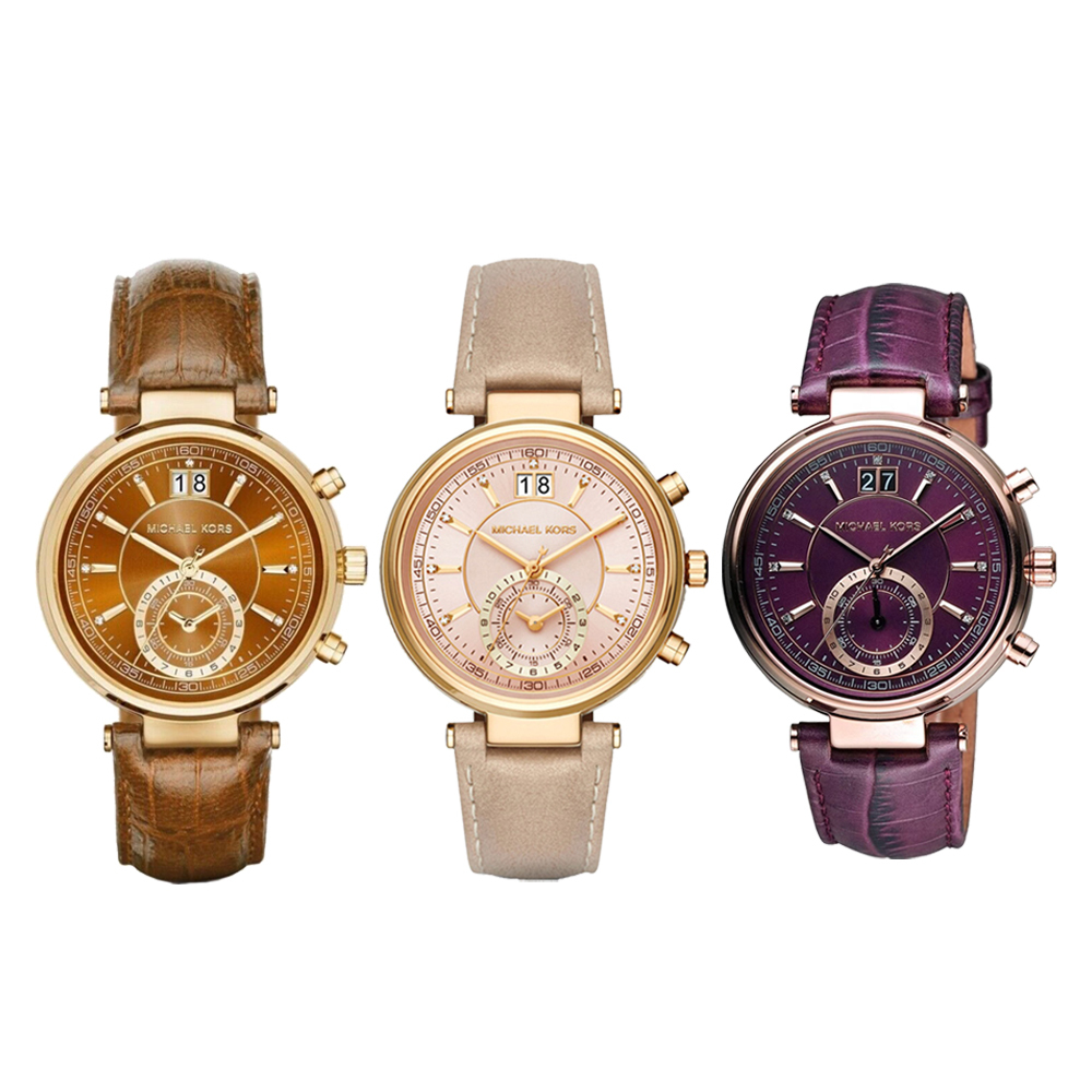 【WANgT】【Michael Kors】MK2424 MK2529 MK2580 真一眼 日期顯示 晶鑽時標 皮革 女款 石英錶