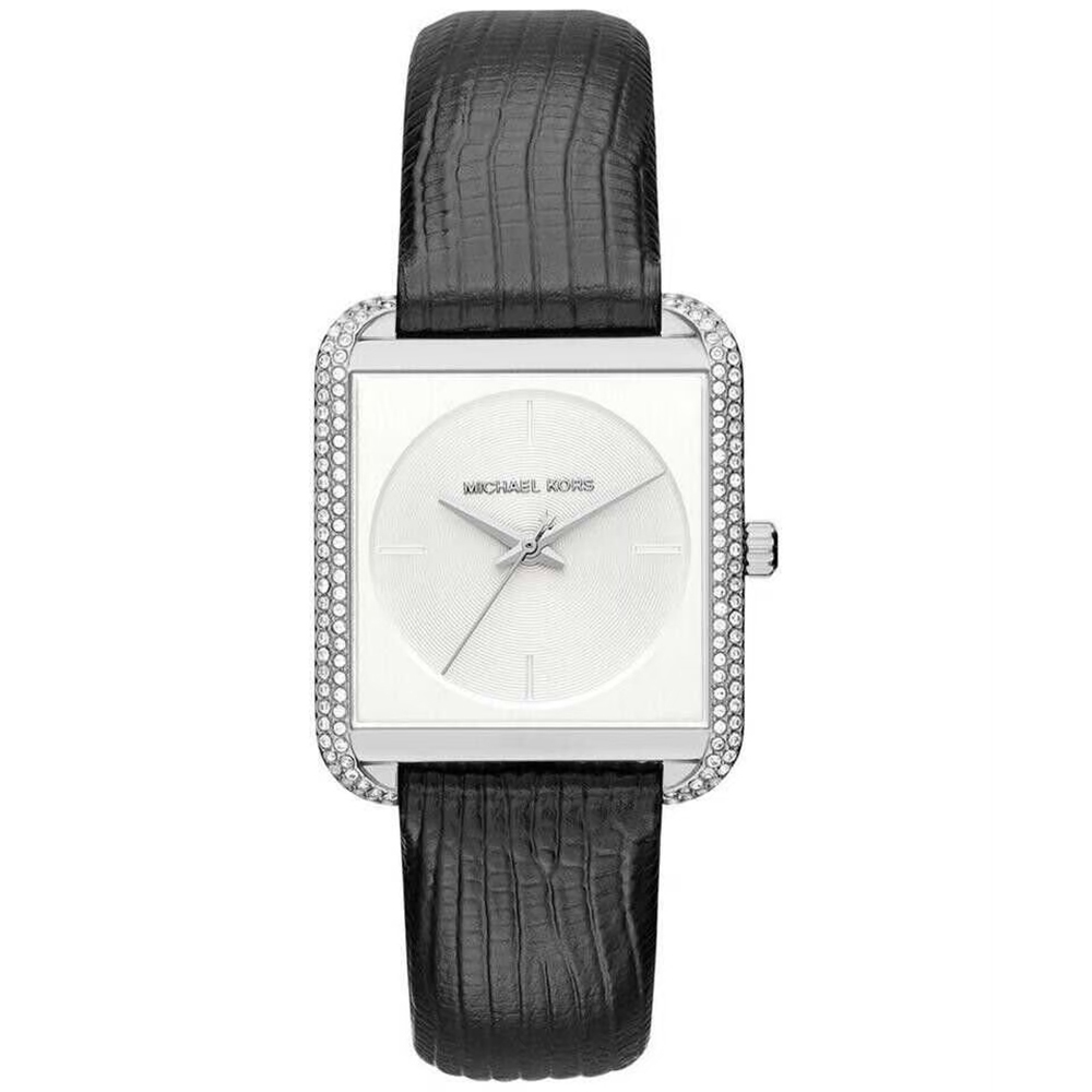 【Michael Kors】MK2583 時尚 簡約 方形 晶鑽錶圈 質感 黑皮革 女款 腕錶