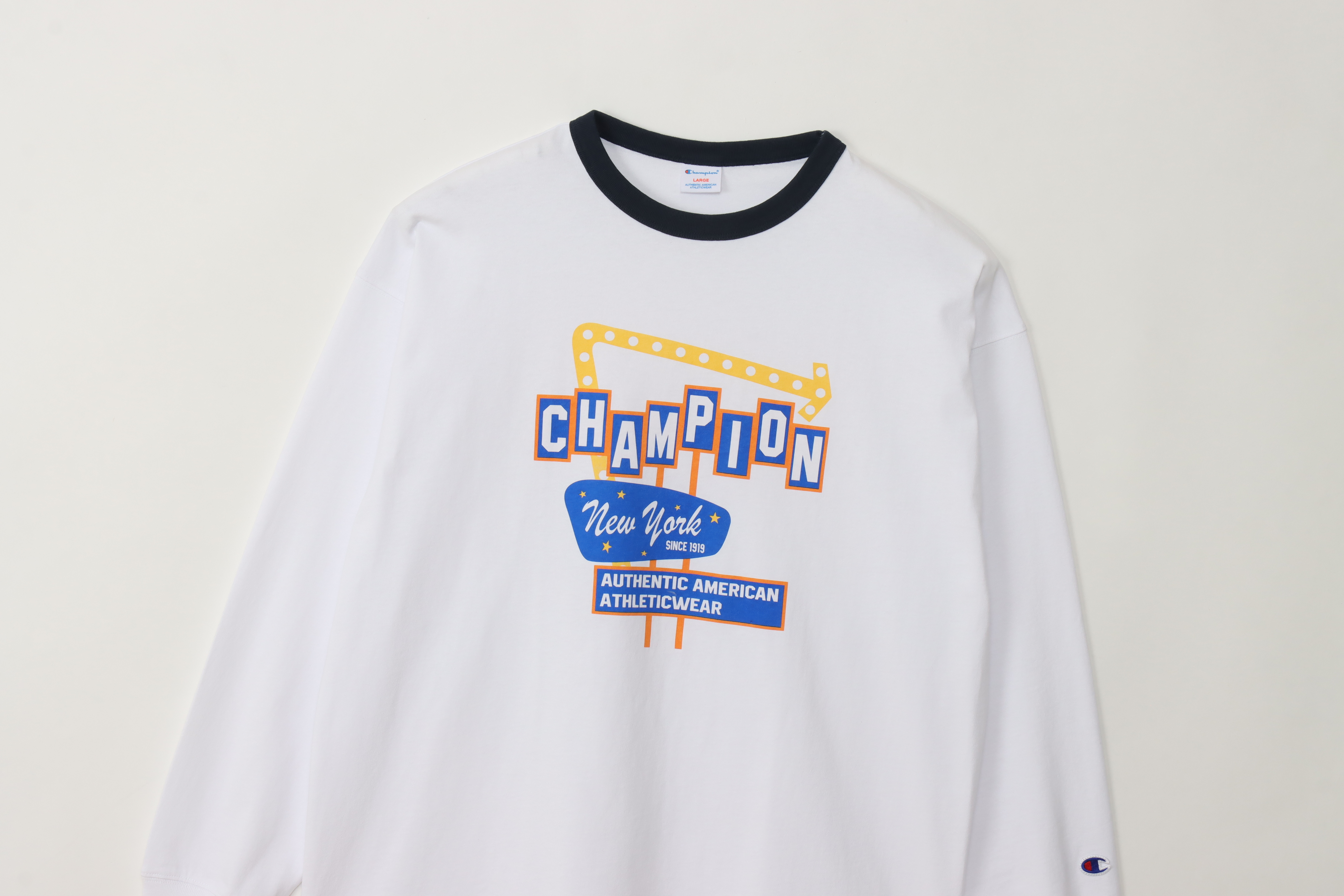 男款 美式復古印花 寬版長袖上衣(白)