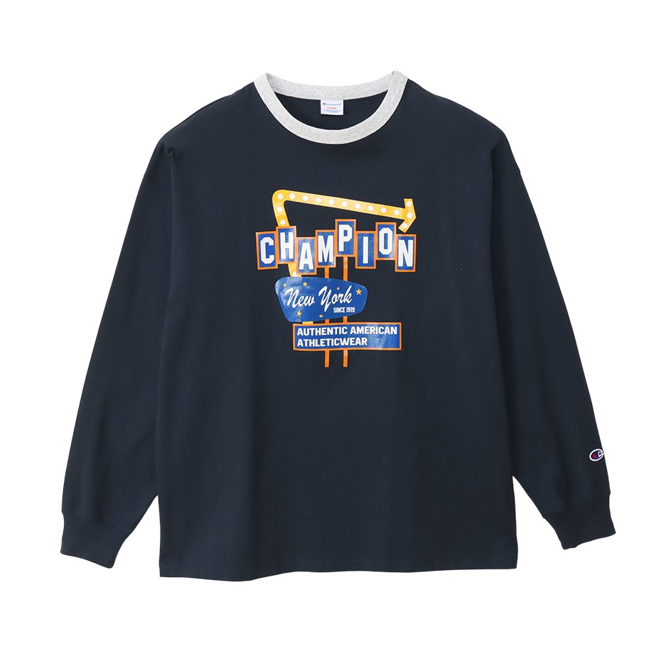 男款 - CASUAL美式復古印花 寬版長袖上衣-藍色（C3-A404-370）