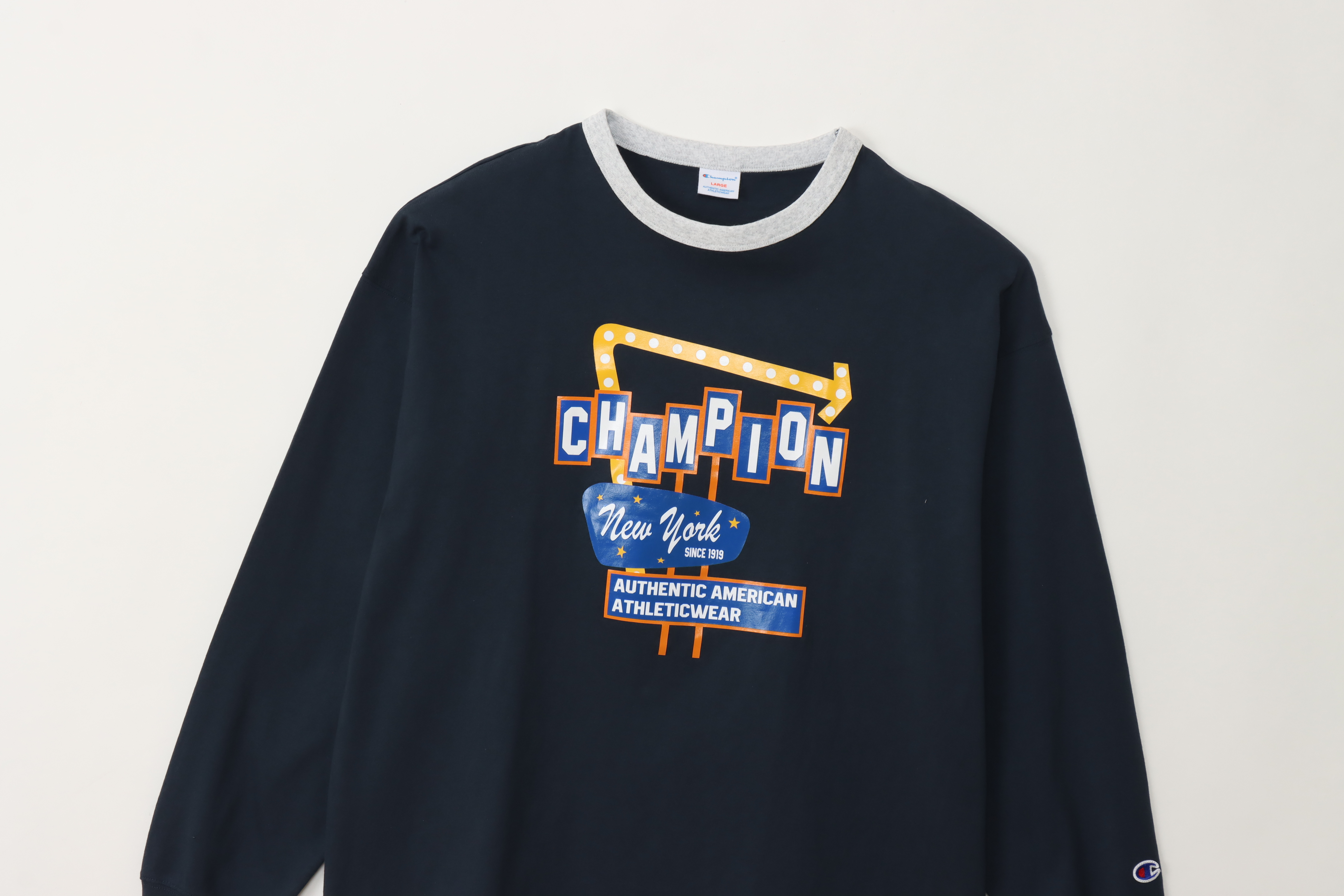 男款 - CASUAL美式復古印花 寬版長袖上衣-藍色（C3-A404-370）