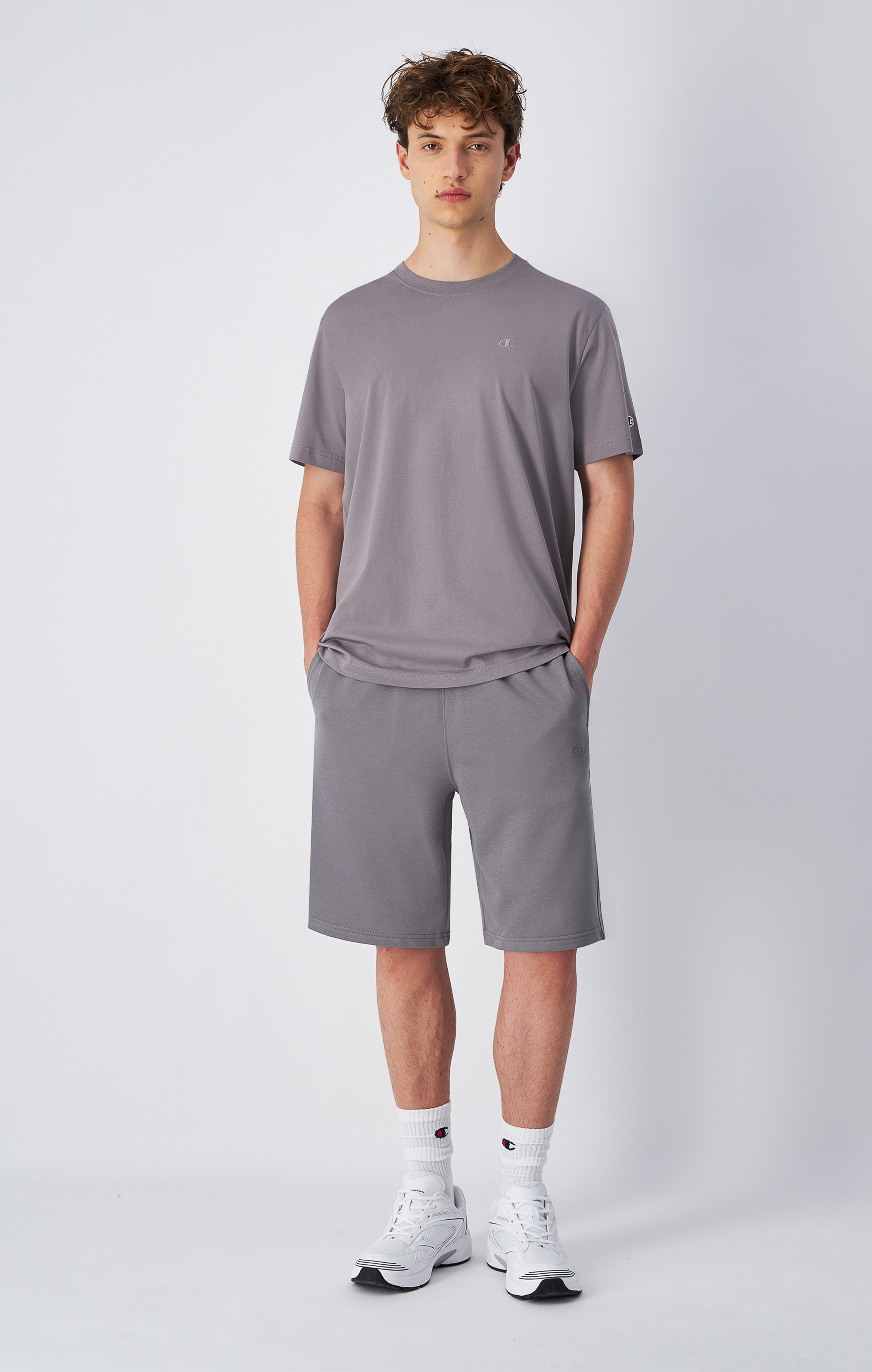 男款 -LEGACY 刺繡棉七分褲-灰色（220313-ES072）