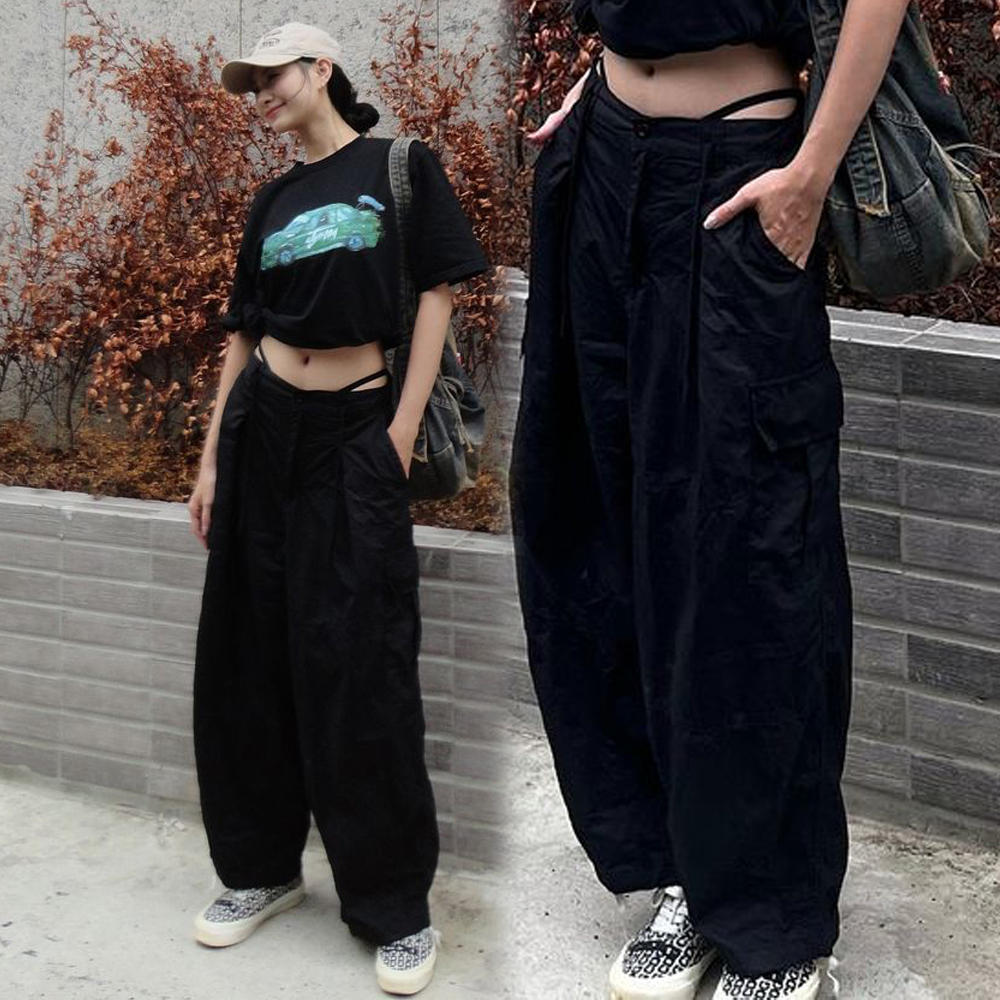 棉質寬鬆工裝褲