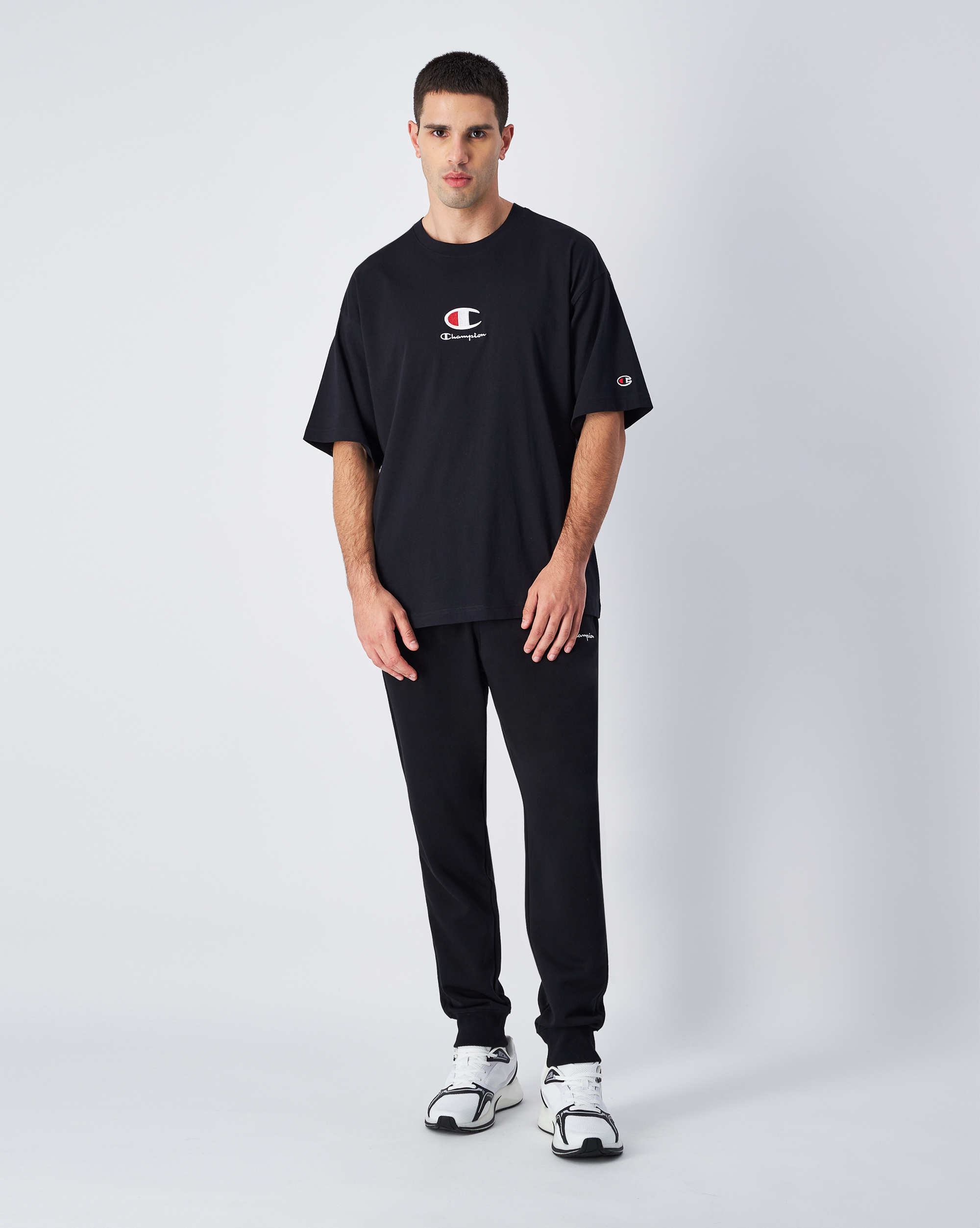 男款 -經典刺繡 多色LOGO素色短TEE-黑色（220270-KK001）