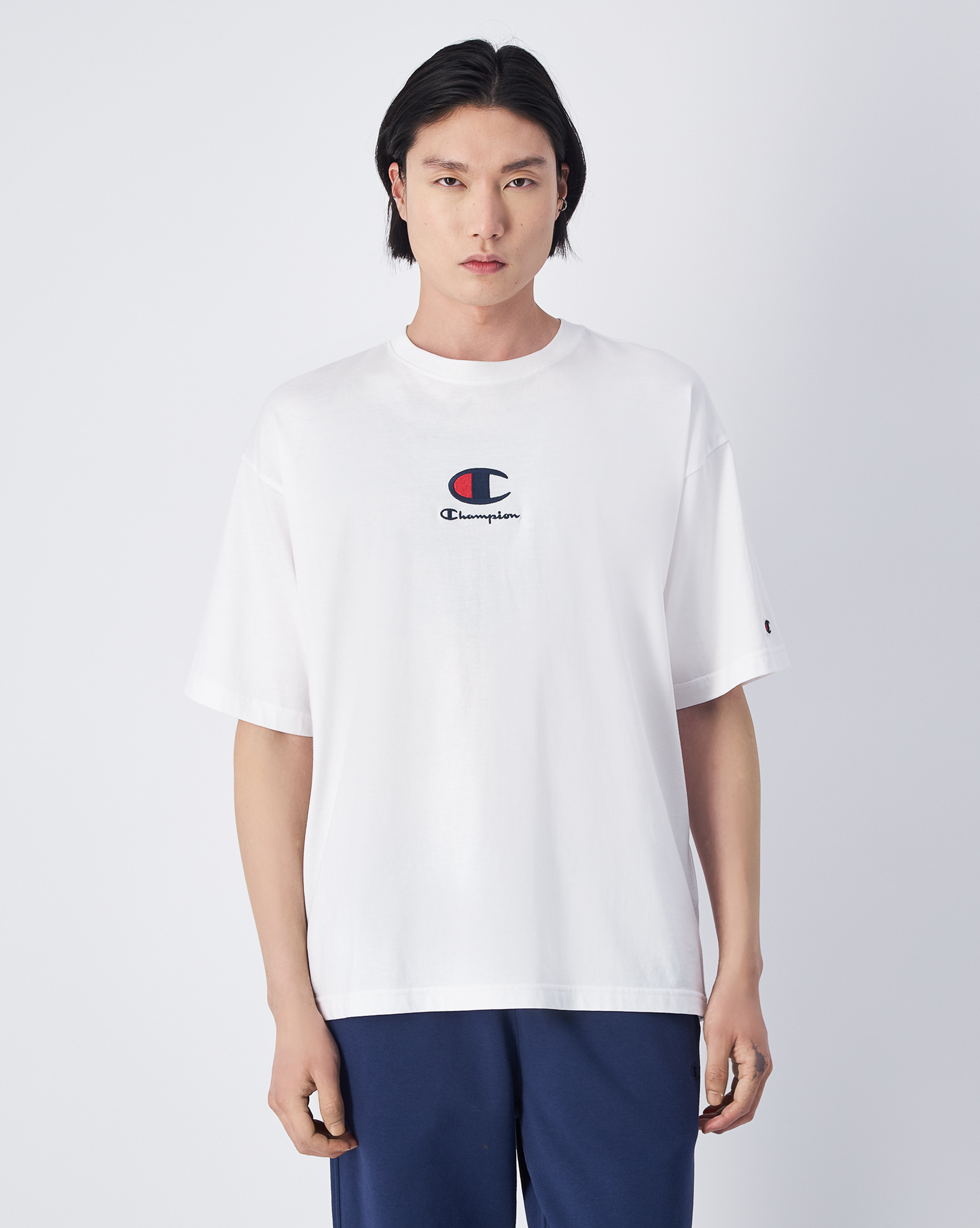 男款- 經典刺繡 多色LOGO素色短TEE-白色（220270-WW001）