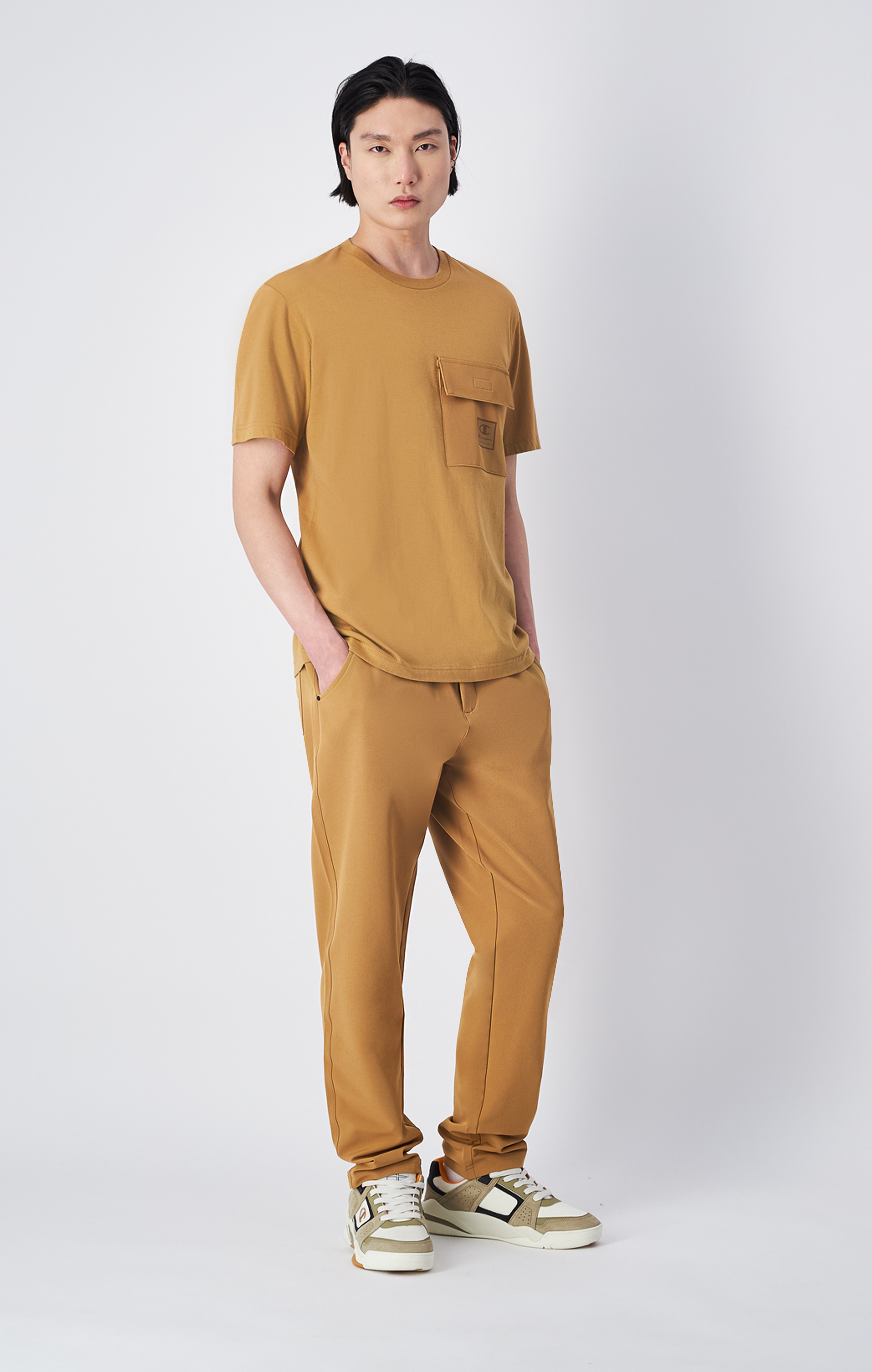 男款 -LEGACY軍裝風格 尼龍口袋短TEE-米色（220407-MS034）