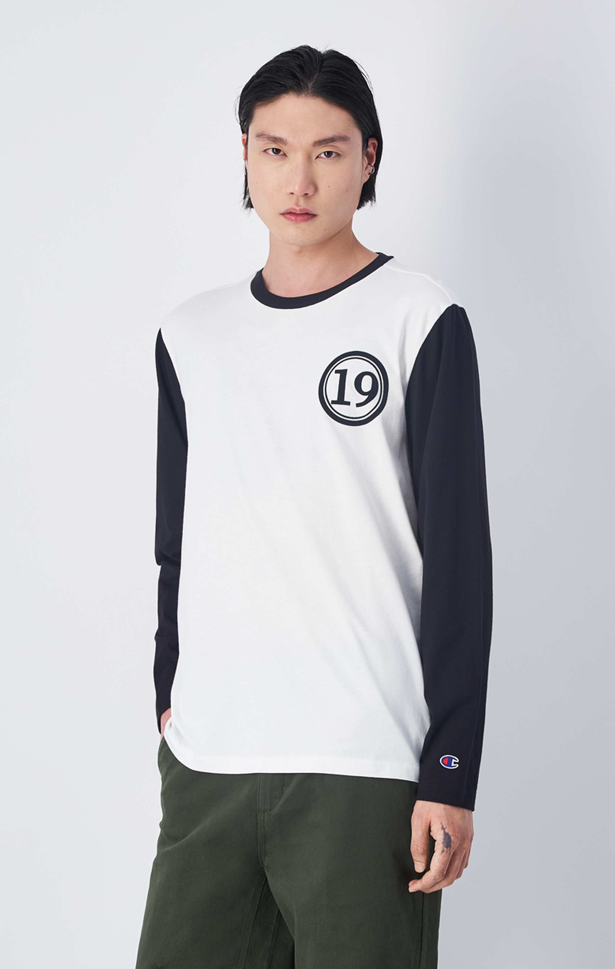 男款 美式風格印花 長袖T恤(白)