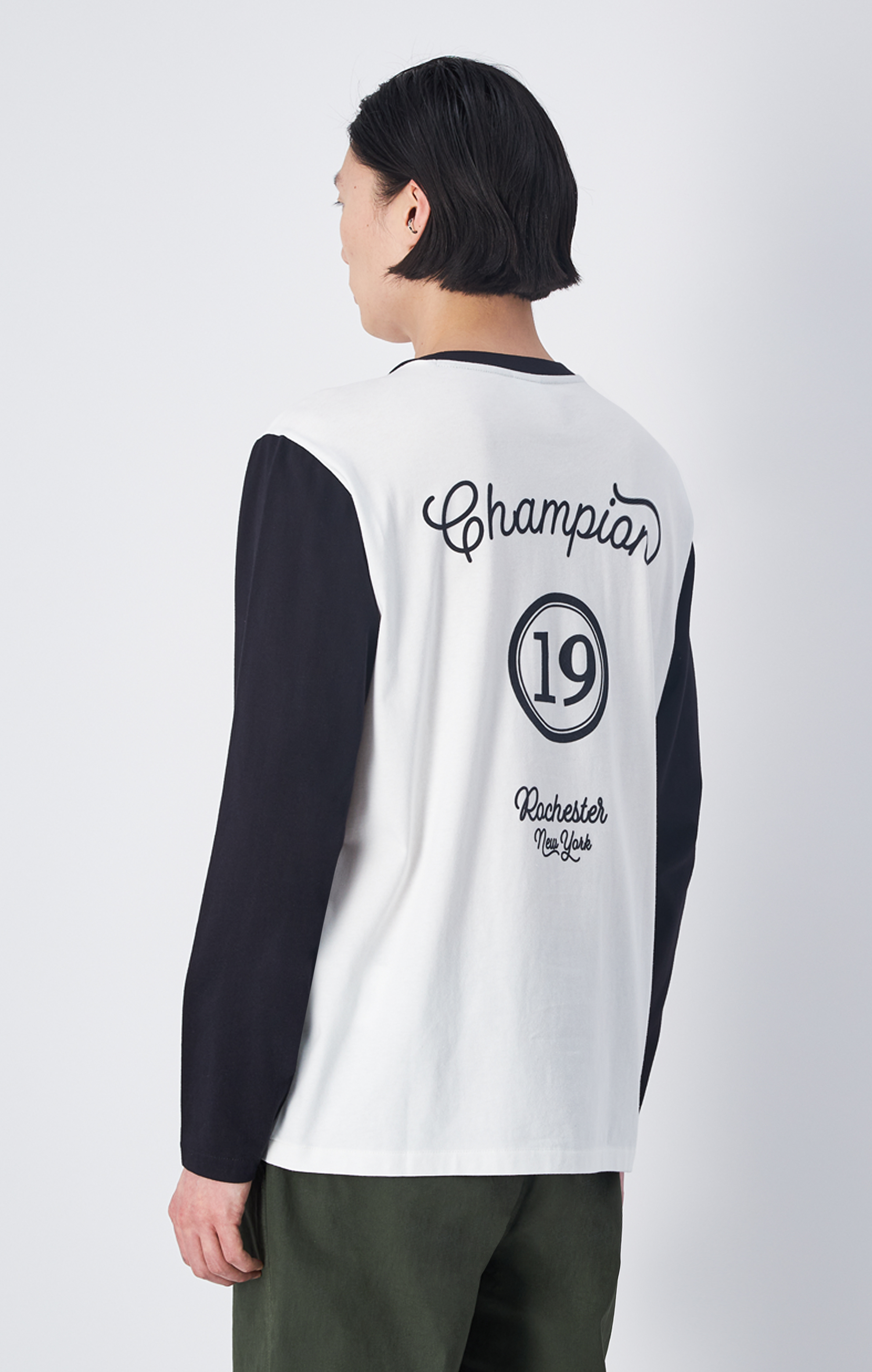 男款 美式風格印花 長袖T恤(白)