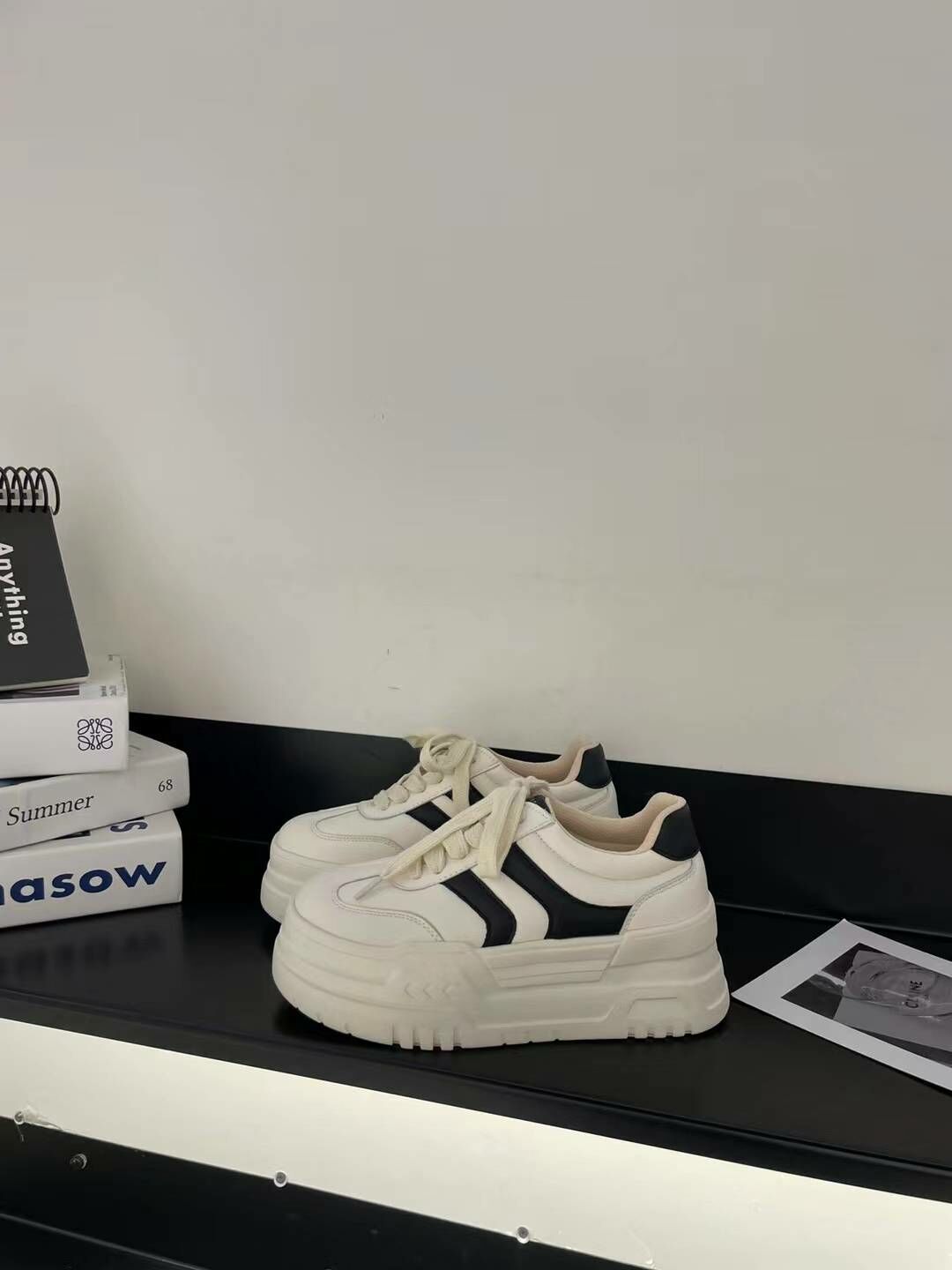 條文造型牛皮厚底休閒鞋