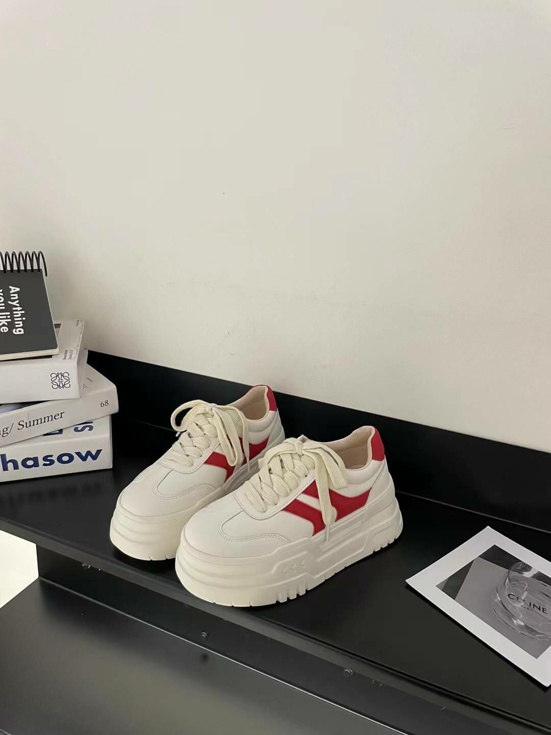 條文造型牛皮厚底休閒鞋