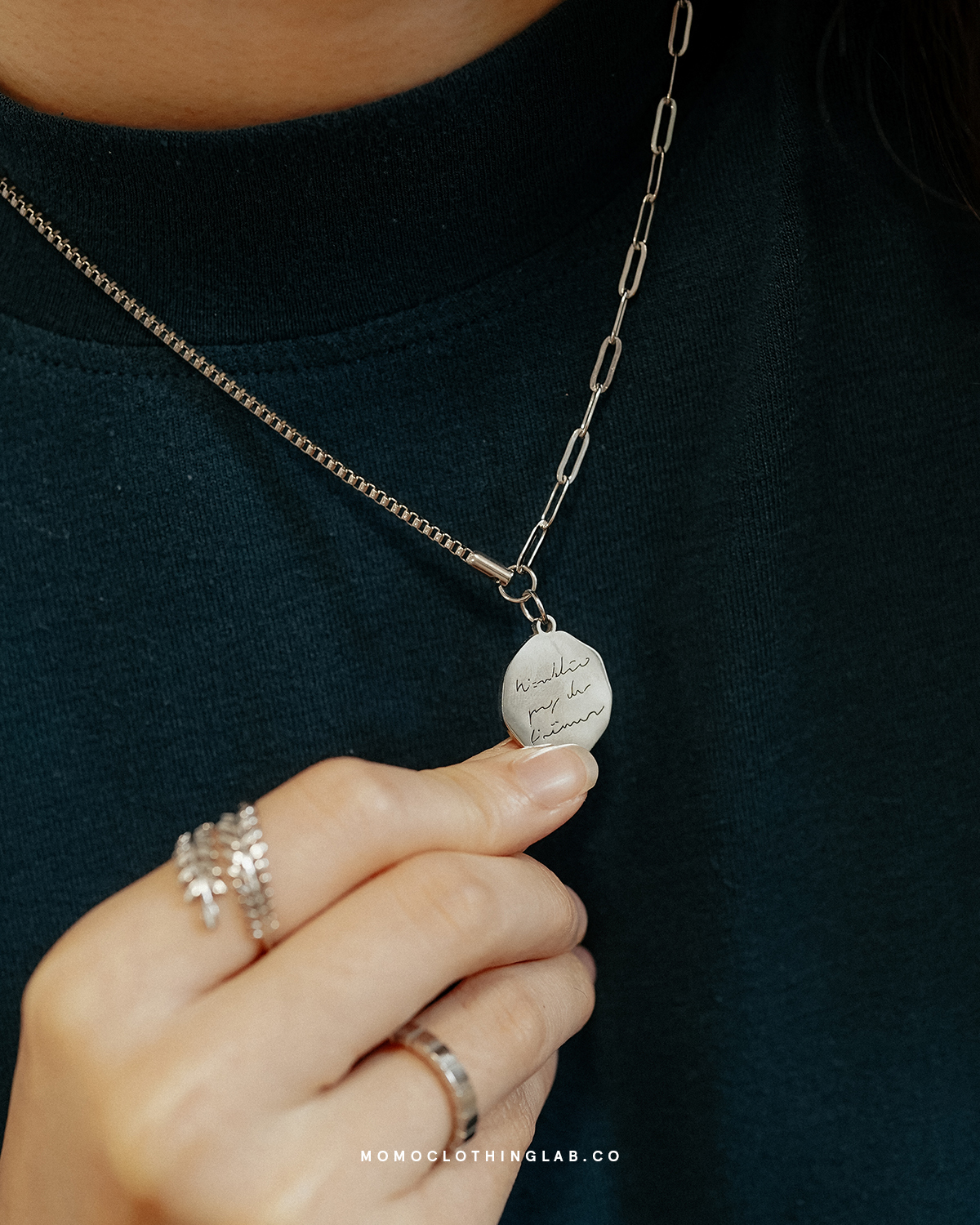 #現貨 (ACCN115) 正韓鋼項鍊 不規則刻字圓牌