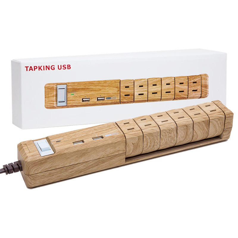 FARGO 木紋延長線 旋轉USB延長線 6口/USB 2口 線長1.8m 充電器 USB