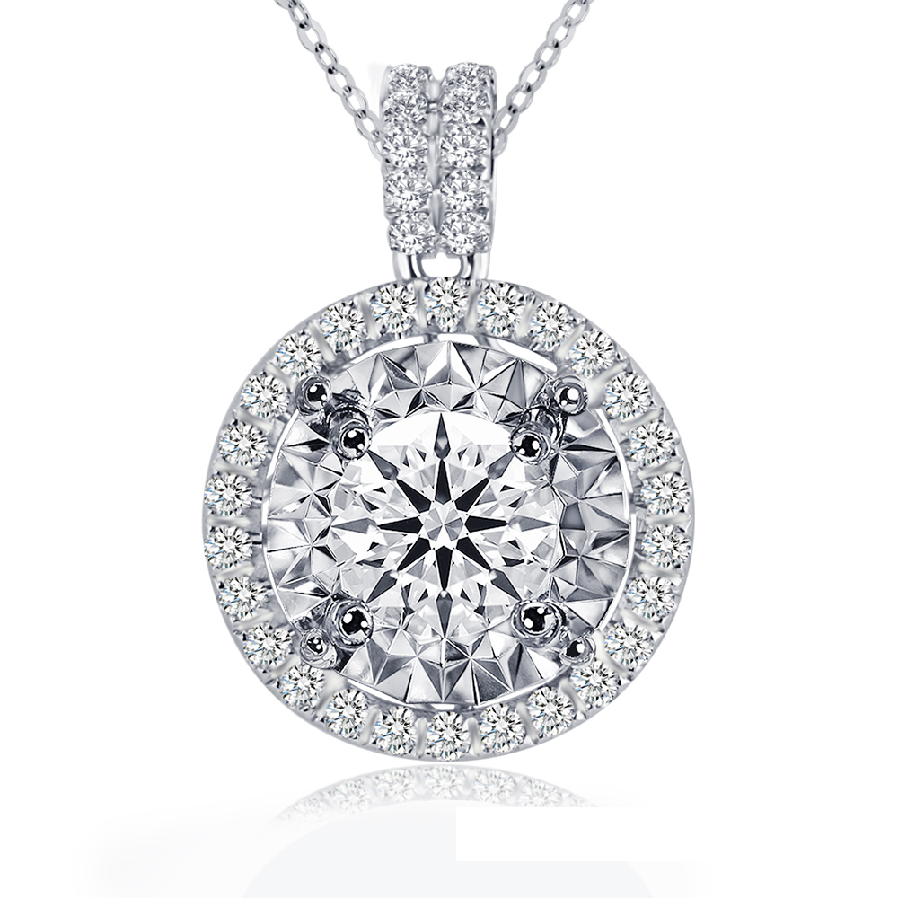 一克拉18K金豪華滿鑽緣滿鑽石項墜